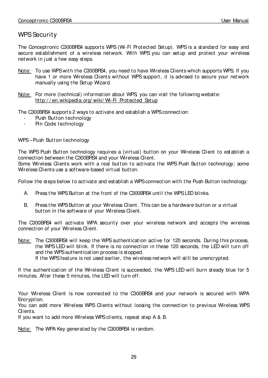 Conceptronic C300BRS4 user manual WPS Security 