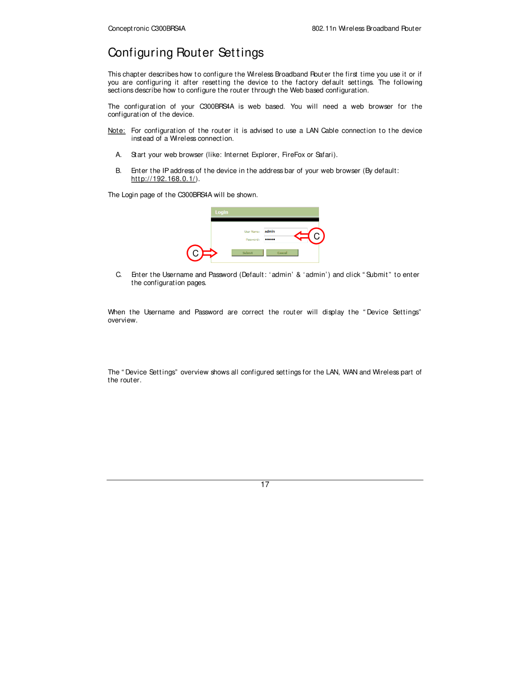 Conceptronic C300BRS4A user manual Configuring Router Settings 