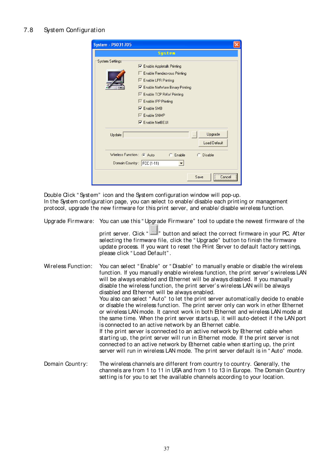 Conceptronic C54PSERVU user manual System Configuration 