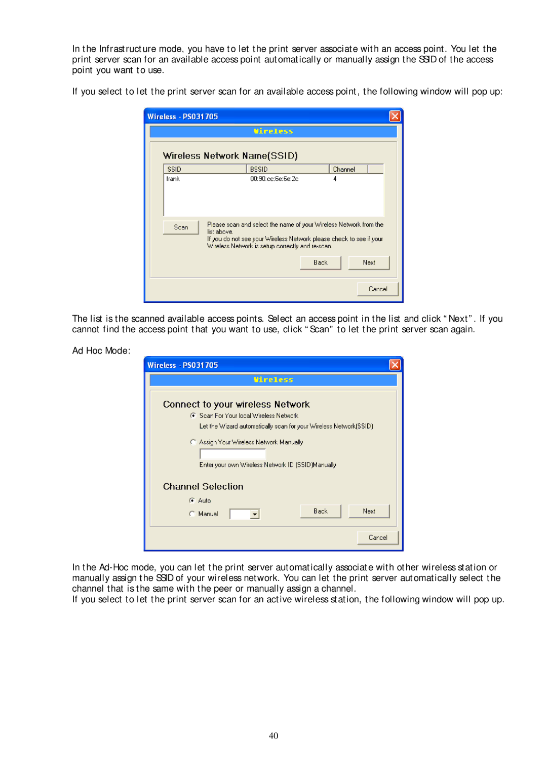 Conceptronic C54PSERVU user manual Ad Hoc Mode 