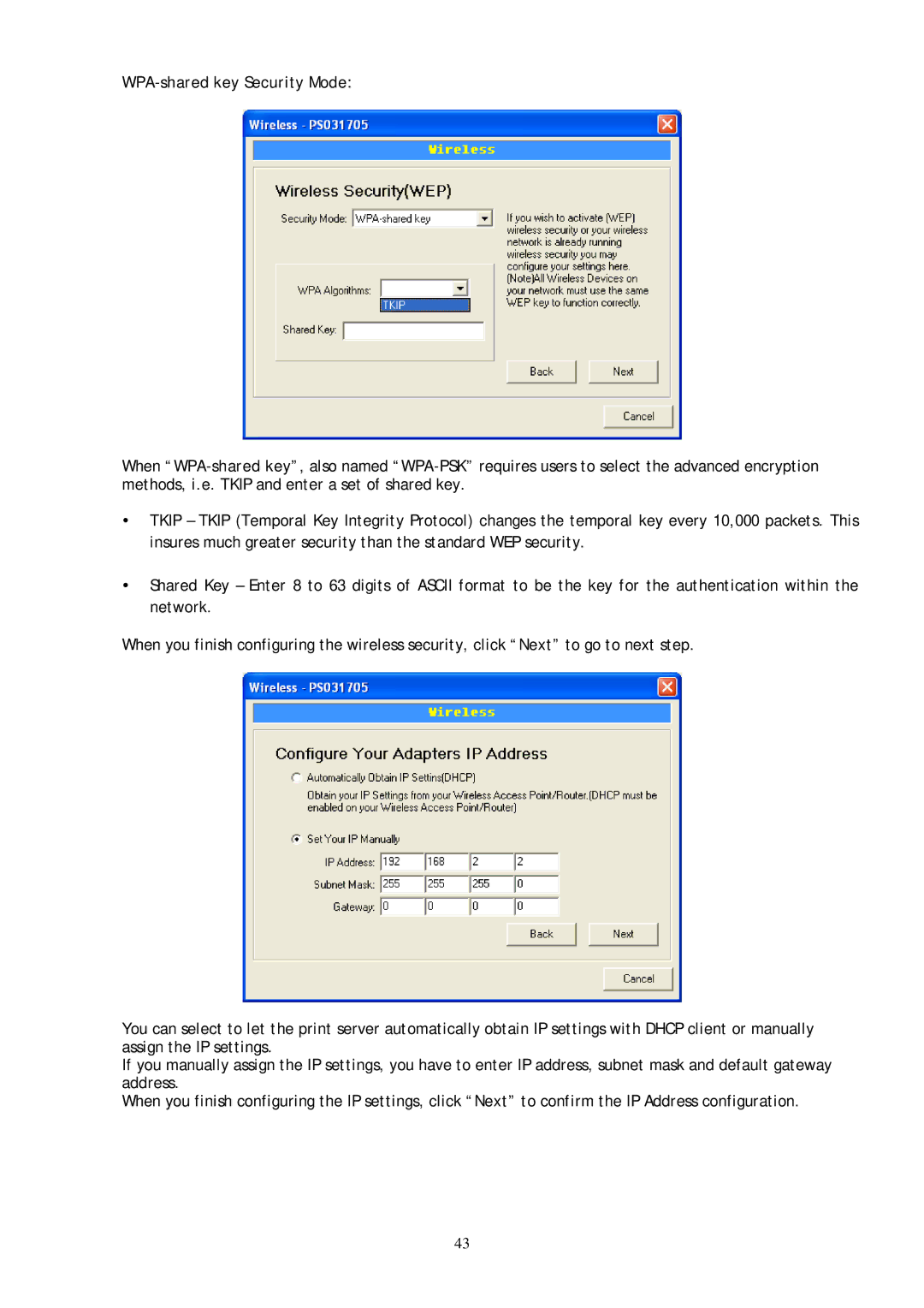 Conceptronic C54PSERVU user manual WPA-shared key Security Mode 