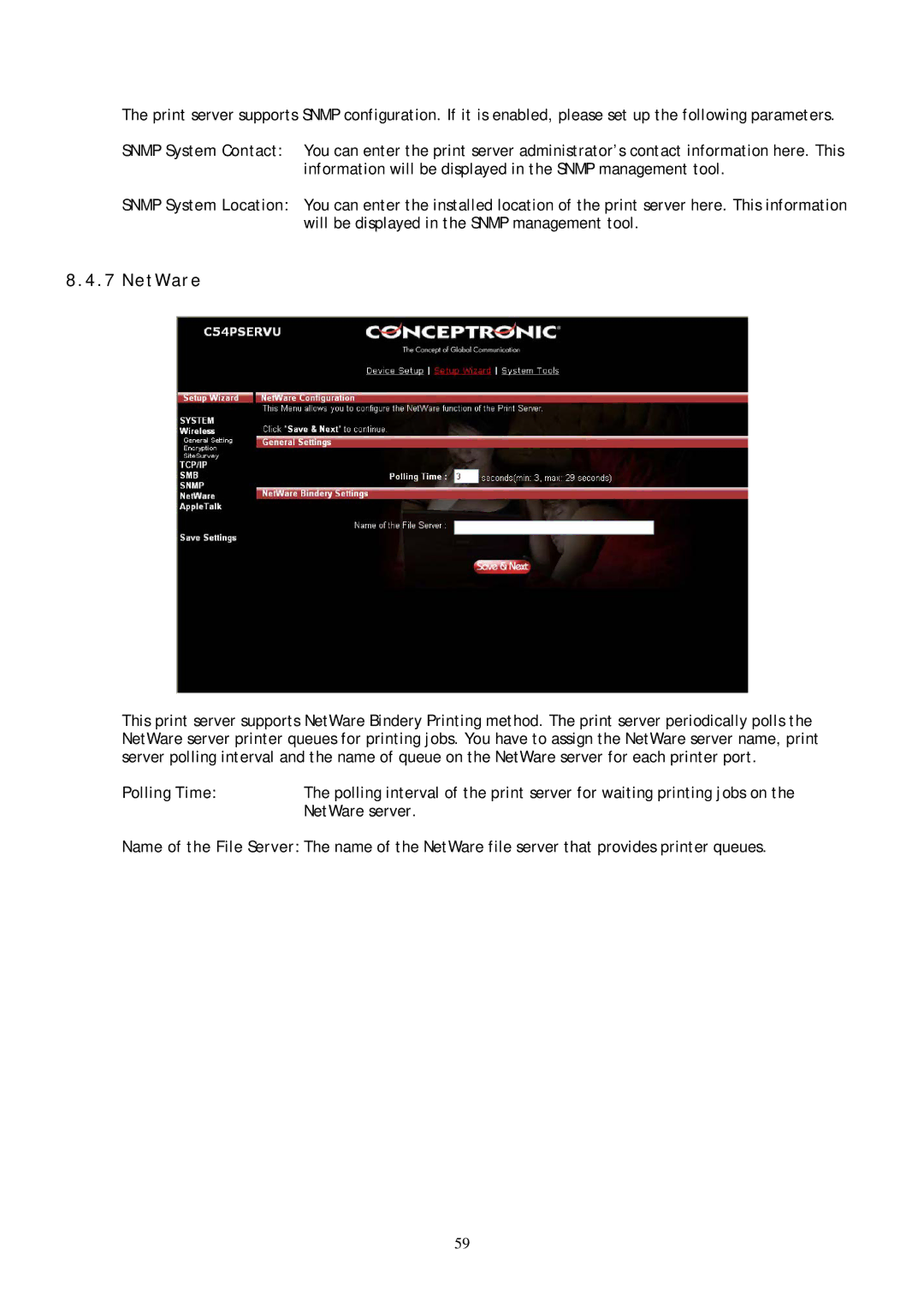 Conceptronic C54PSERVU user manual NetWare 