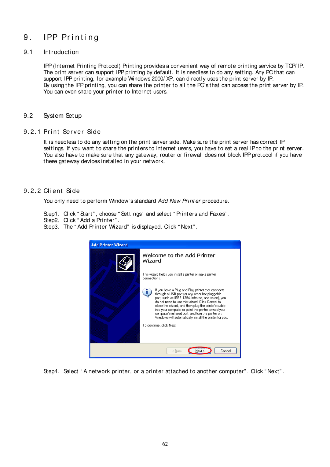 Conceptronic C54PSERVU user manual P P P r i n t i n g, System Setup Print Server Side, Client Side 