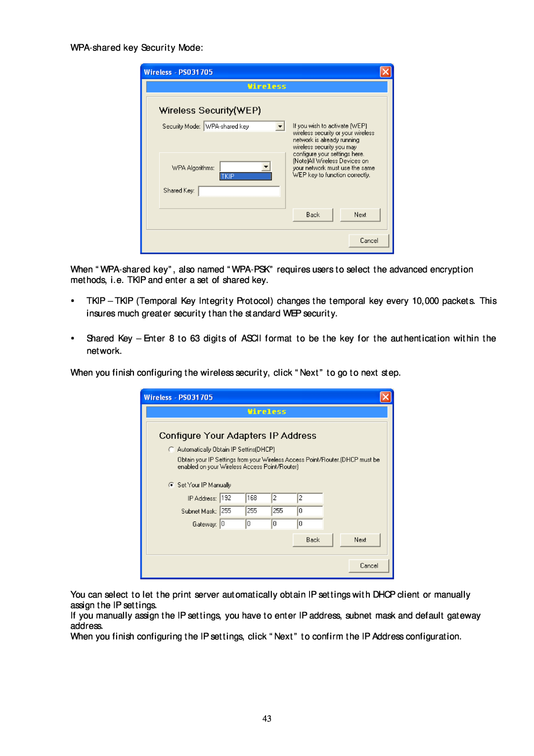Conceptronic C54PSERVU user manual WPA-shared key Security Mode 