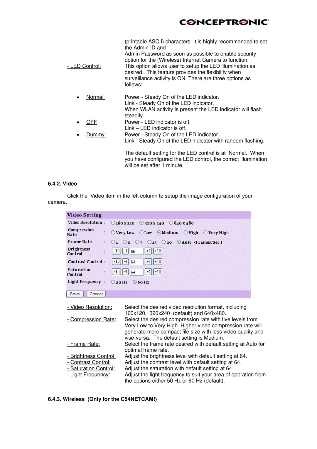 Conceptronic Conceptronic, CNETCAM manual Off, Wireless Only for the C54NETCAM 