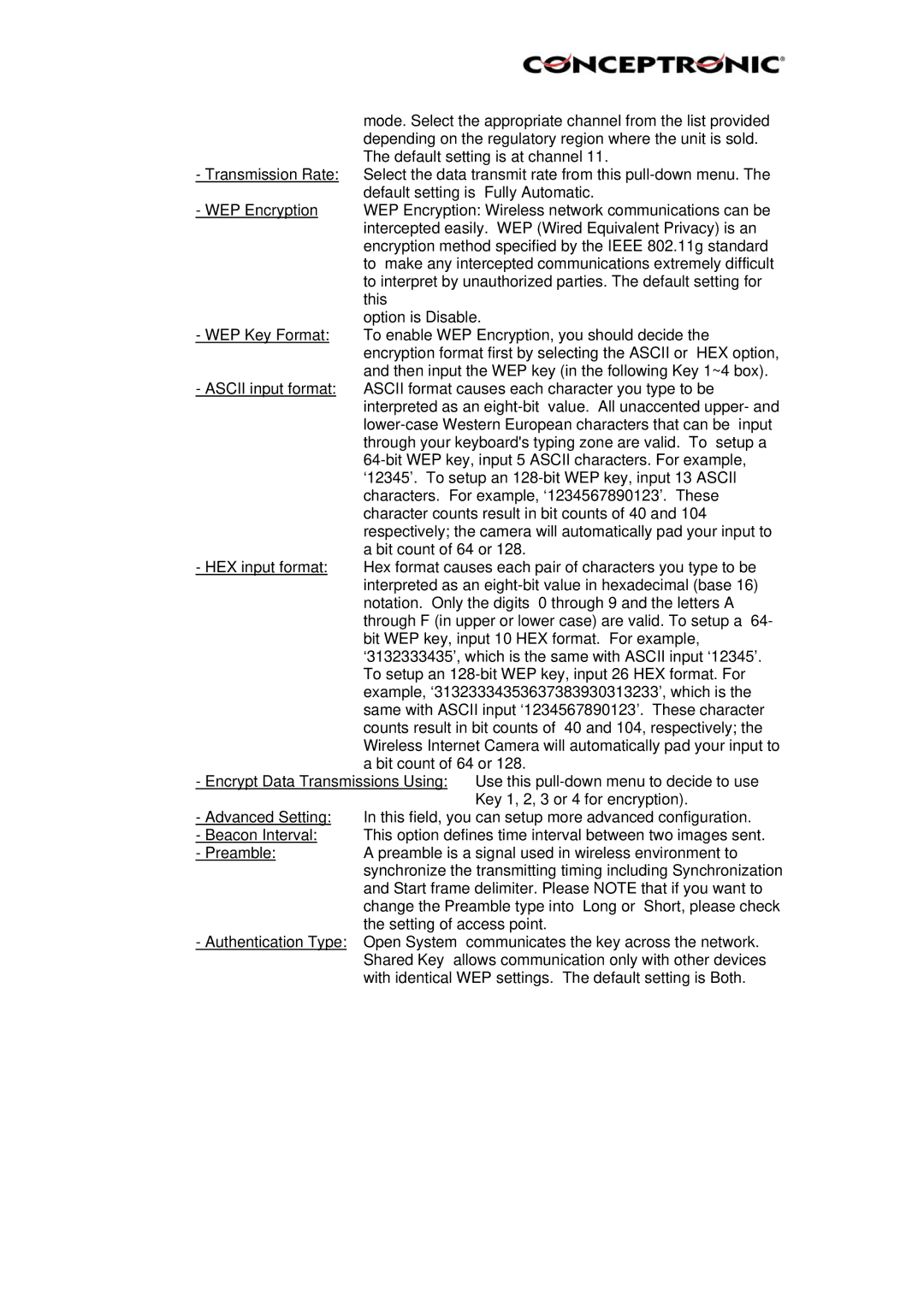 Conceptronic CNETCAM, Conceptronic, C54NETCAM manual Mode. Select the appropriate channel from the list provided 