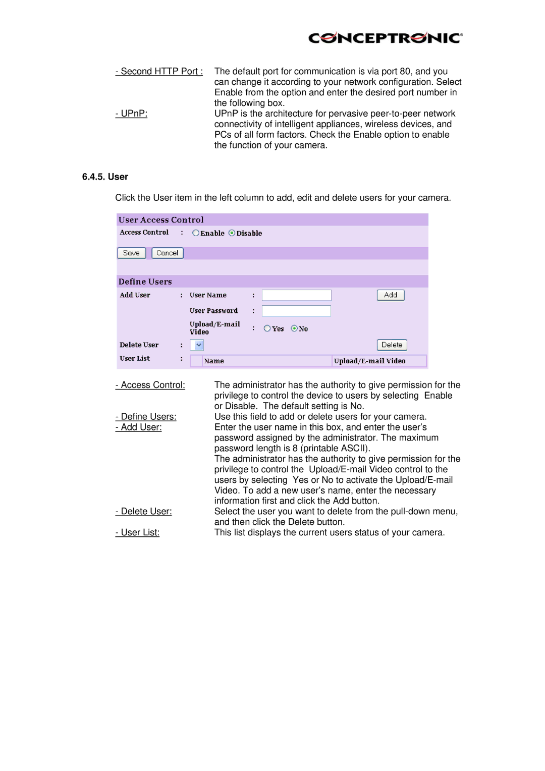 Conceptronic Conceptronic, CNETCAM, C54NETCAM manual User 