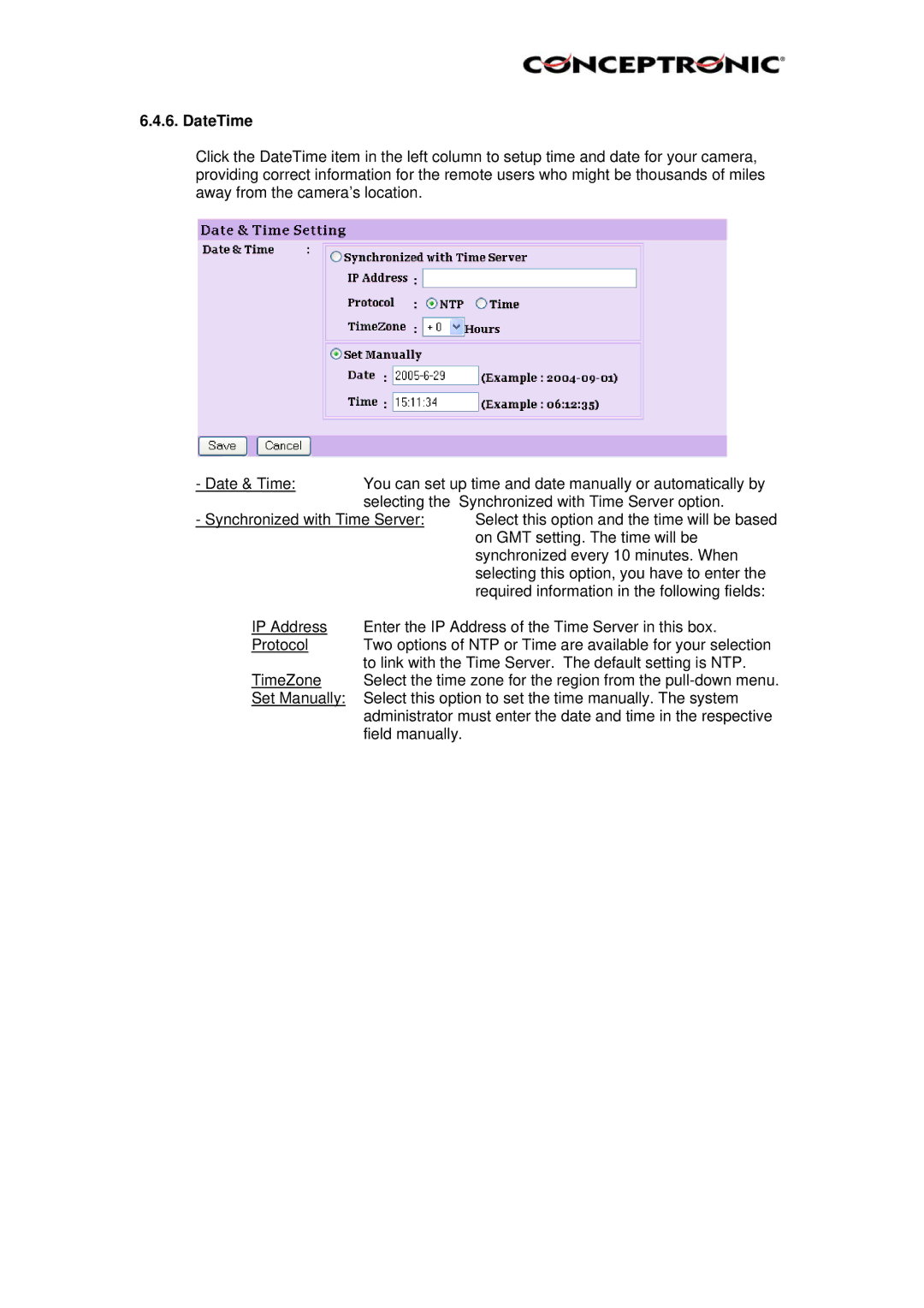 Conceptronic CNETCAM, Conceptronic, C54NETCAM manual DateTime 