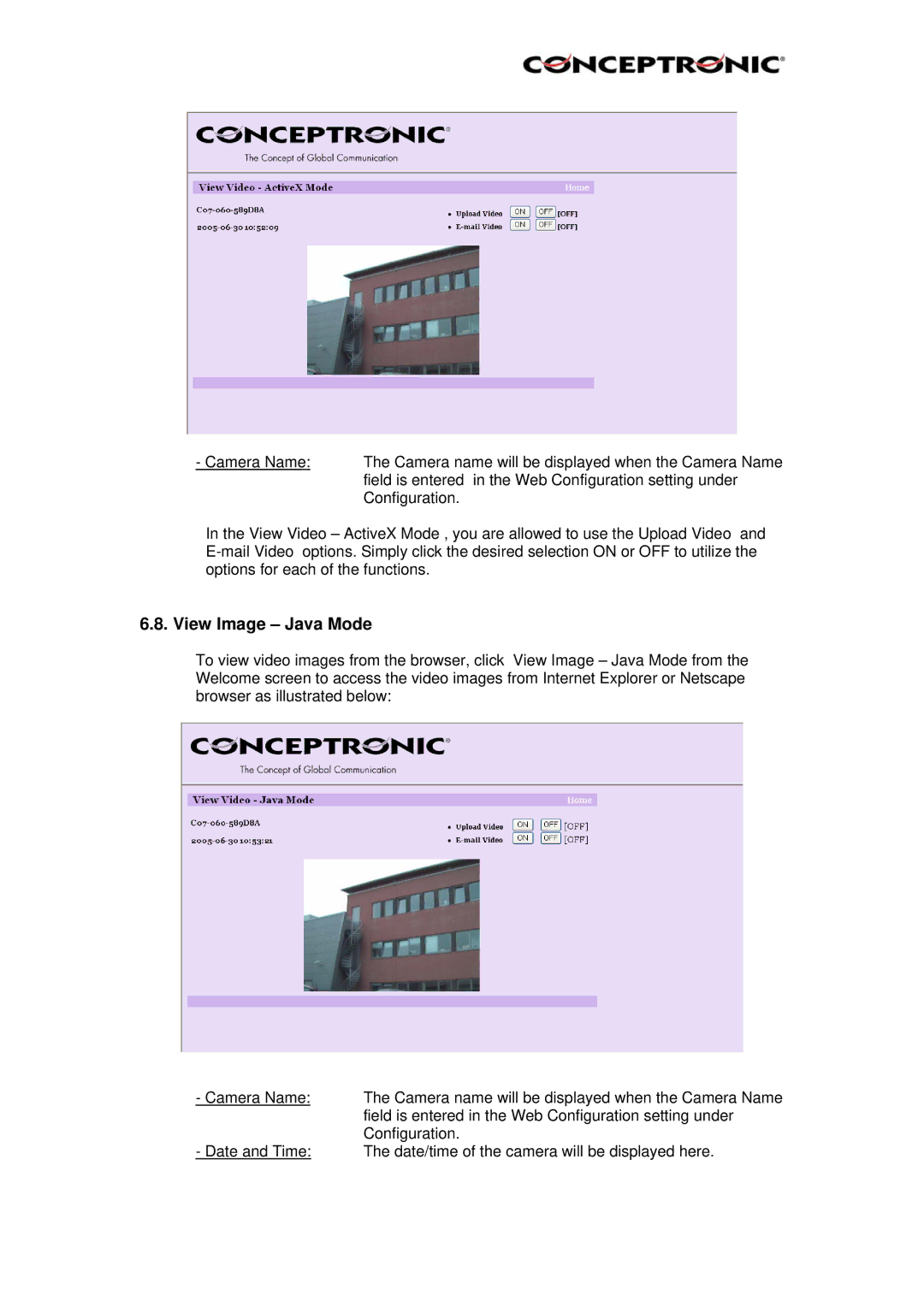 Conceptronic C54NETCAM, Conceptronic, CNETCAM manual View Image Java Mode 