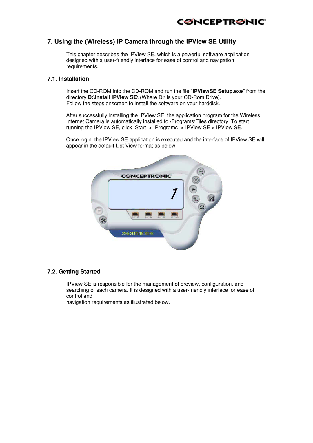 Conceptronic CNETCAM, C54NETCAM Using the Wireless IP Camera through the IPView SE Utility, Installation, Getting Started 