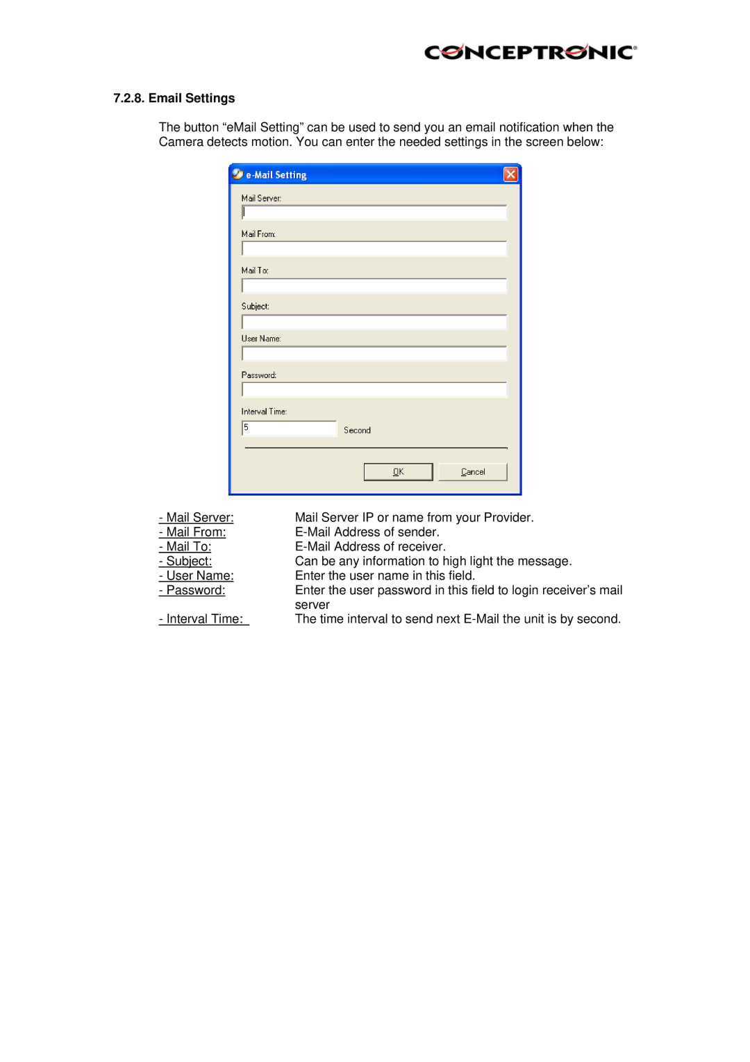 Conceptronic C54NETCAM, Conceptronic, CNETCAM manual Email Settings 