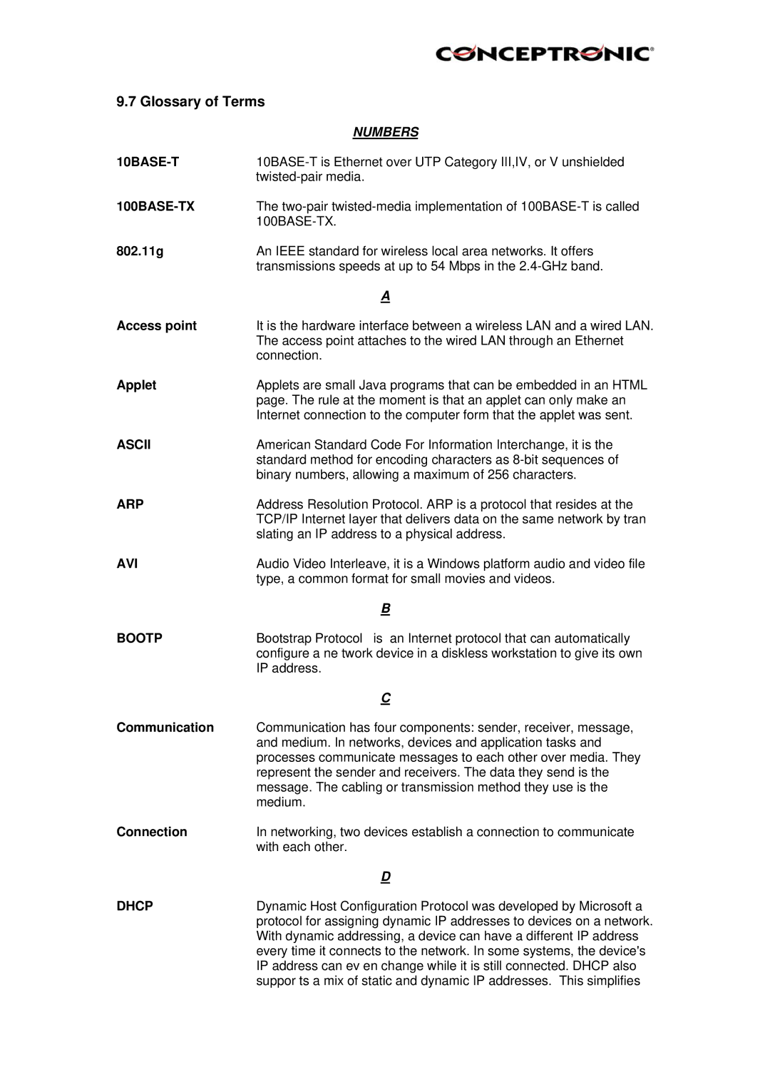 Conceptronic CNETCAM, Conceptronic, C54NETCAM manual Glossary of Terms 