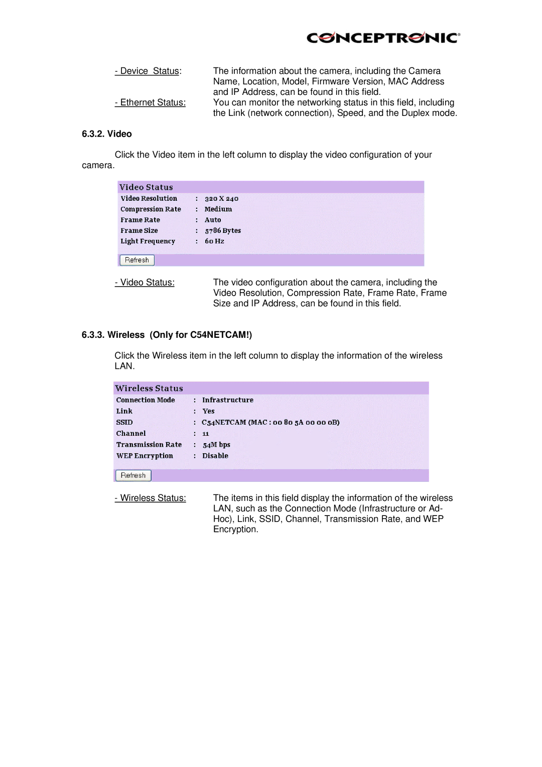 Conceptronic Conceptronic, CNETCAM manual Video, Wireless Only for C54NETCAM 