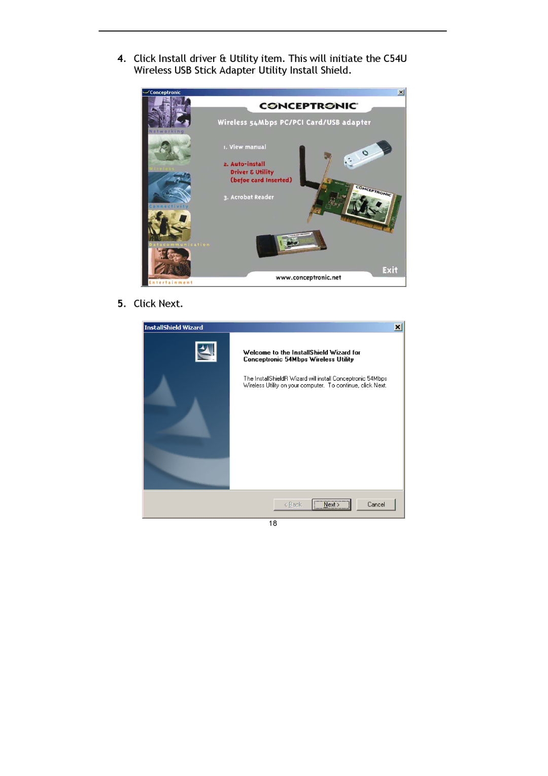 Conceptronic C54U, Conceptronic Wireless 54Mbps USB Stick Adapter manual 