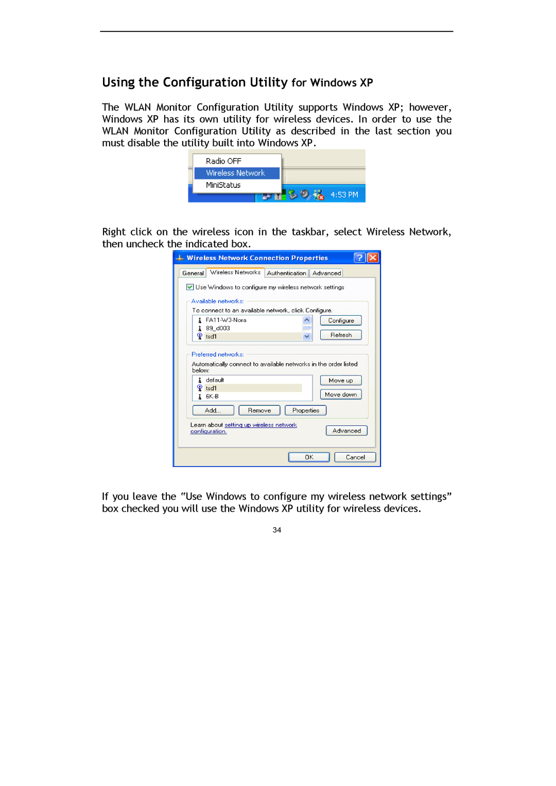 Conceptronic C54U, Conceptronic Wireless 54Mbps USB Stick Adapter manual Using the Configuration Utility for Windows XP 