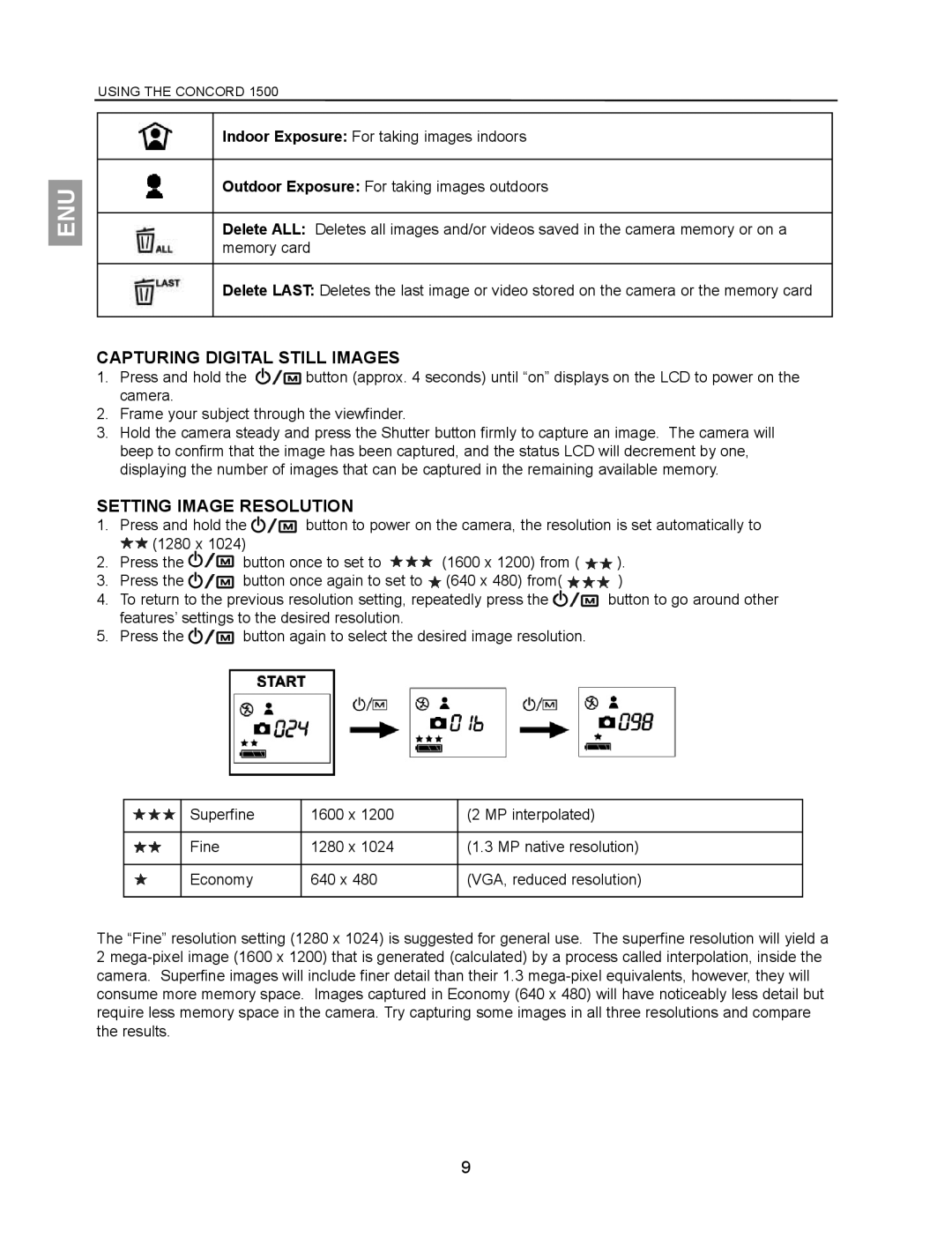 Concord Camera 1500 manual Capturing Digital Still Images, Setting Image Resolution 