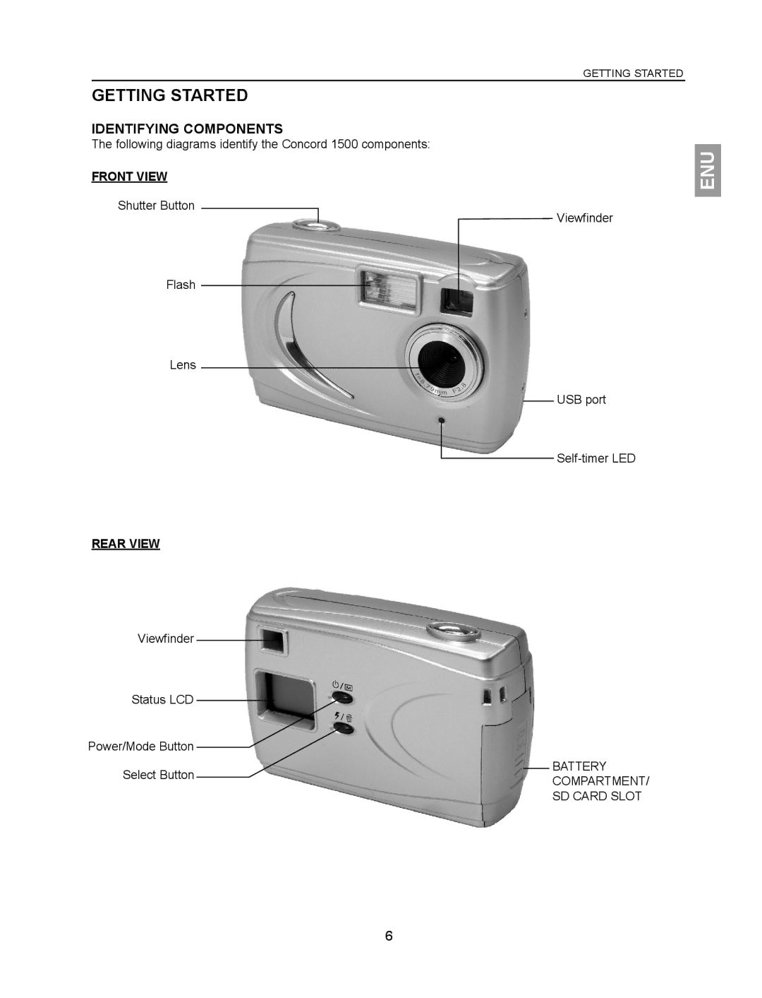 Concord Camera 1500 manual Getting Started, Identifying Components 