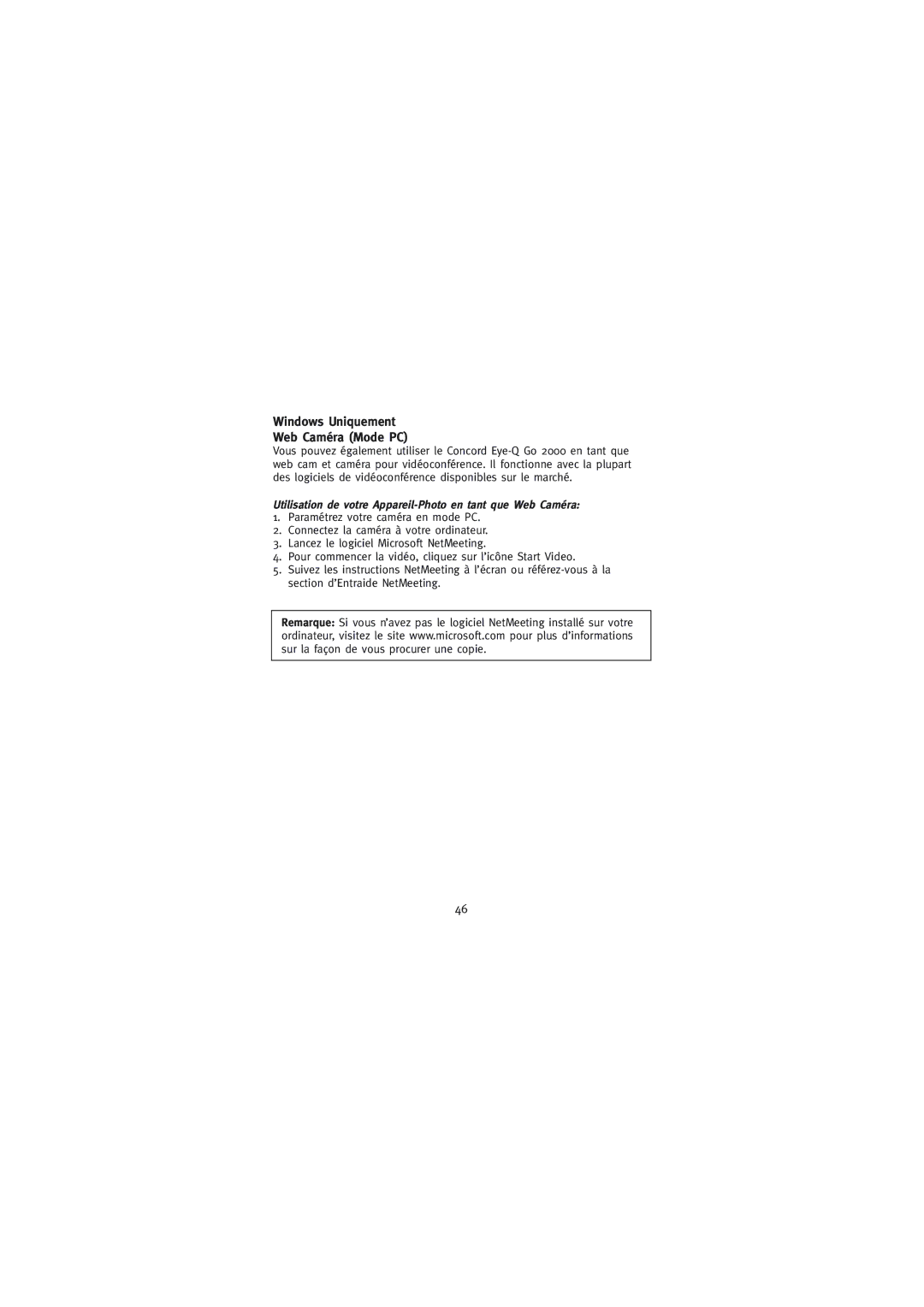 Concord Camera 2000 Windows Uniquement Web Caméra Mode PC, Utilisation de votre Appareil-Photo en tant que Web Caméra 