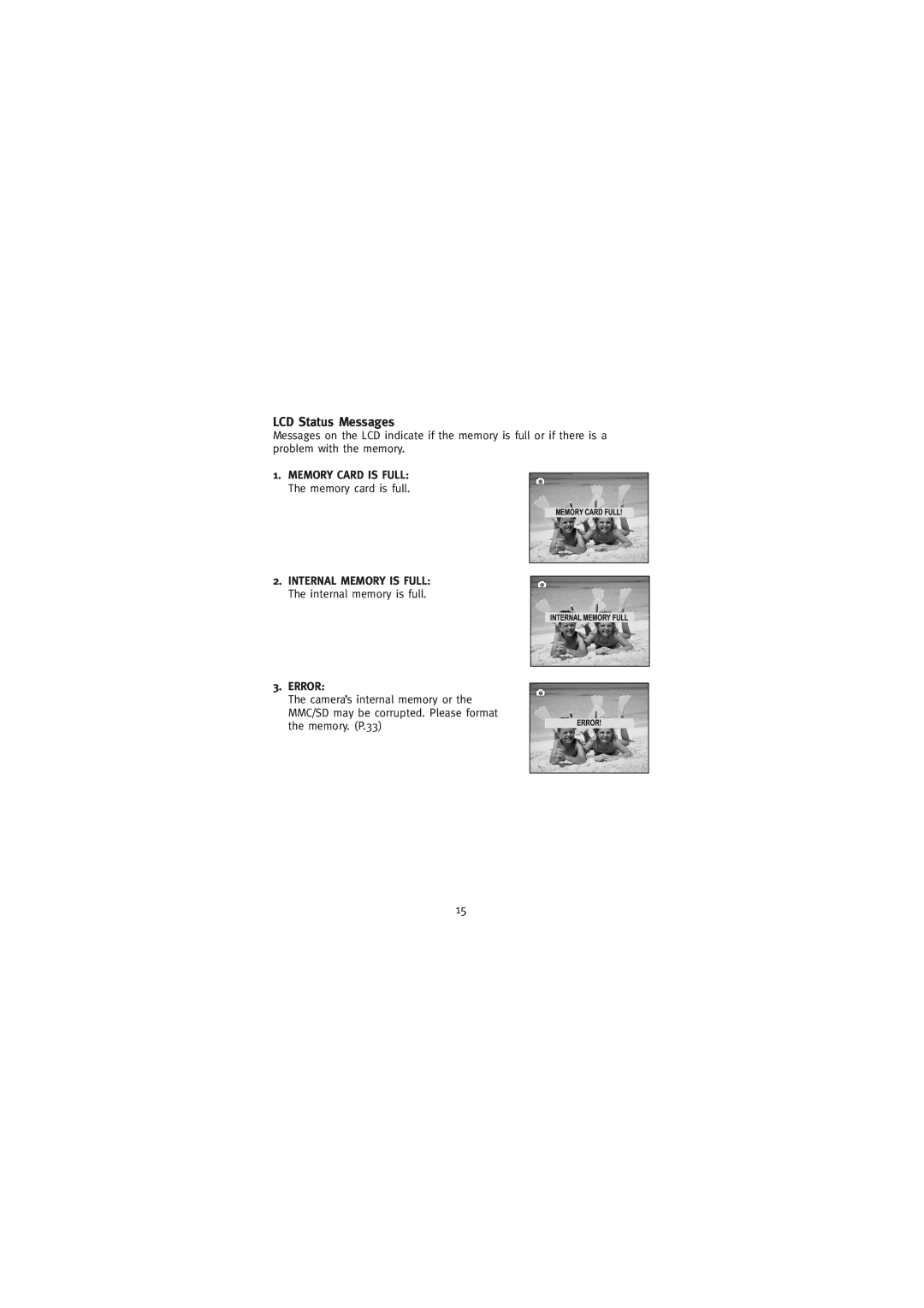 Concord Camera 2000 manual LCD Status Messages, Error 