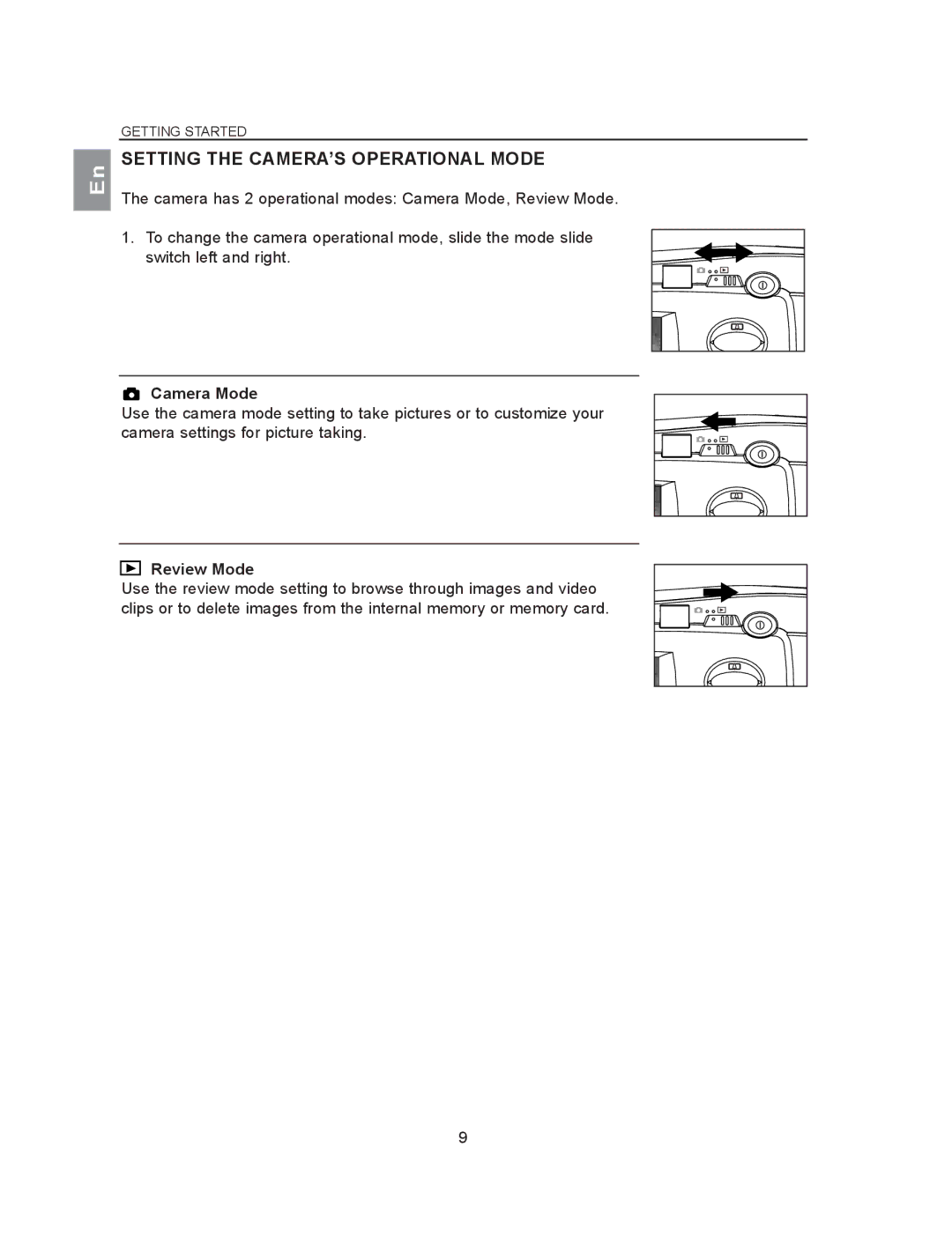 Concord Camera 2040 manual Setting the CAMERA’S Operational Mode, Camera Mode, Review Mode 