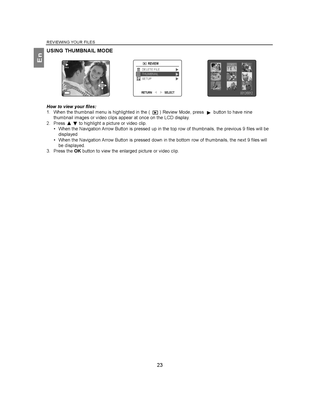 Concord Camera 3040AF manual Using Thumbnail Mode, How to view your files 