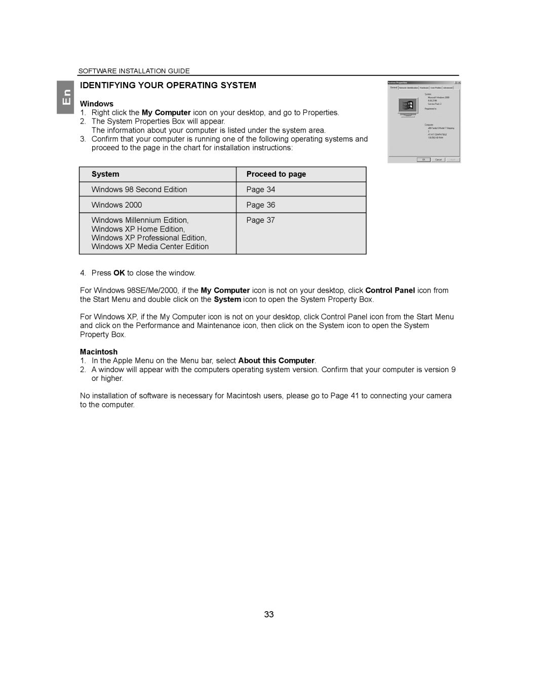 Concord Camera 3040AF manual Identifying Your Operating System, System Proceed to 