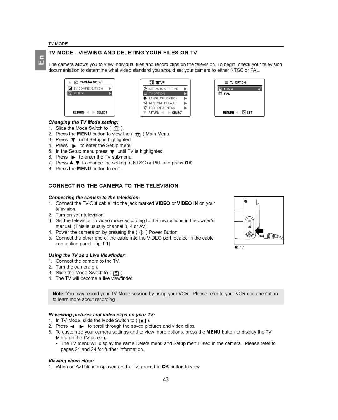 Concord Camera 3040AF manual TV Mode Viewing and Deleting Your Files on TV, Connecting the Camera to the Television 