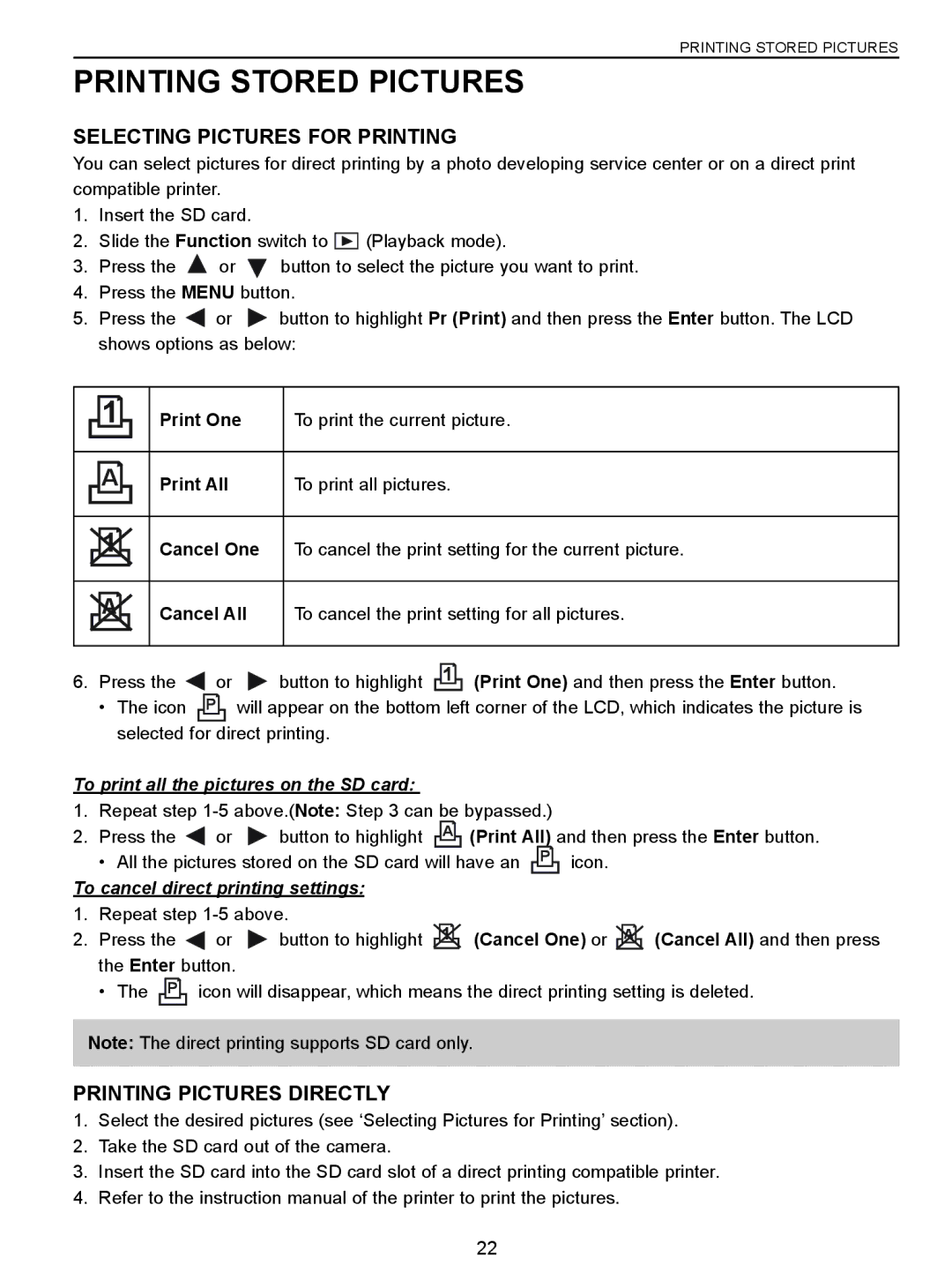 Concord Camera 3043 manual Printing Stored Pictures, Selecting Pictures for Printing, Printing Pictures Directly 