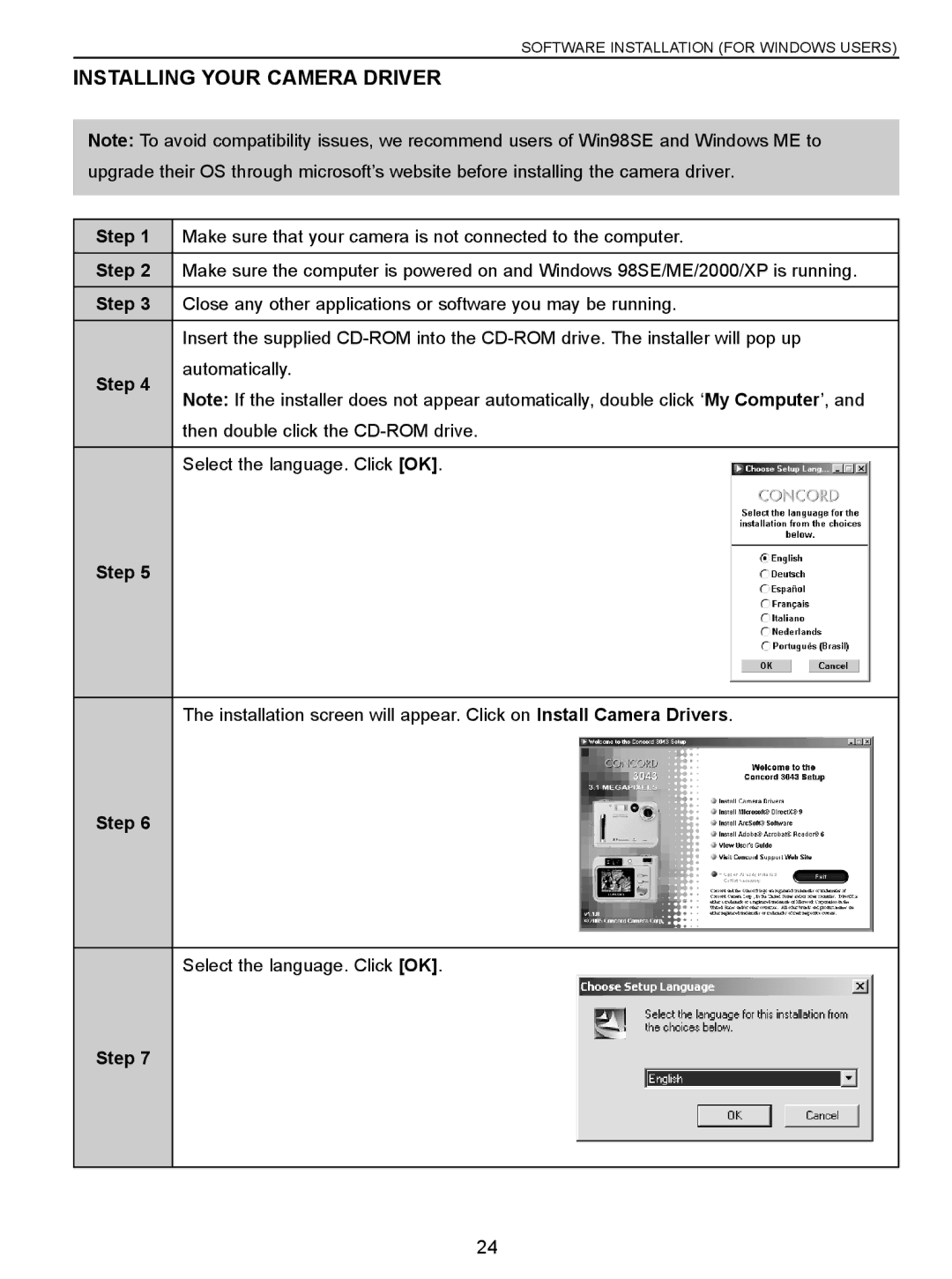 Concord Camera 3043 manual Installing Your Camera Driver, Step 