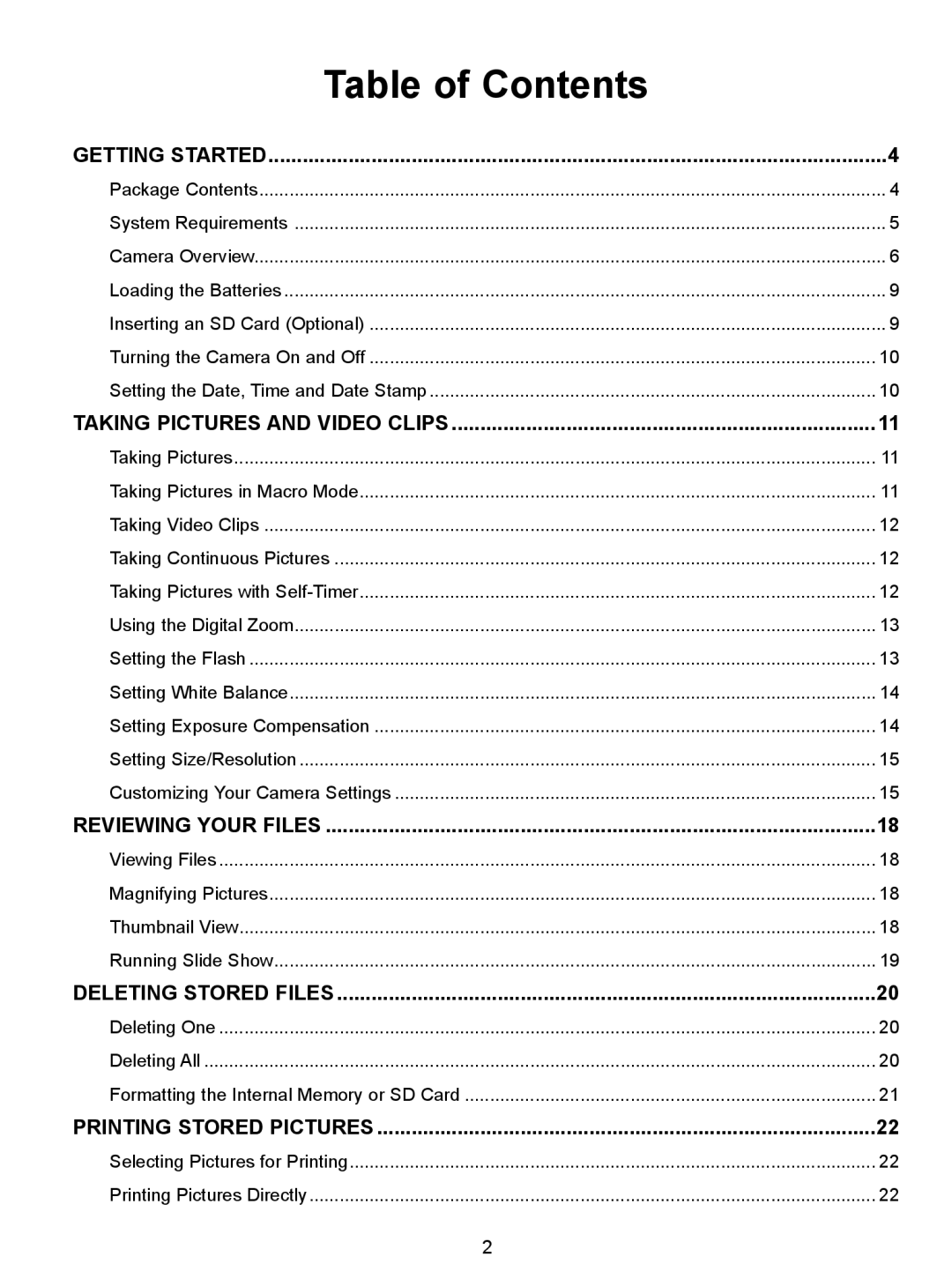 Concord Camera 3043 manual Table of Contents 