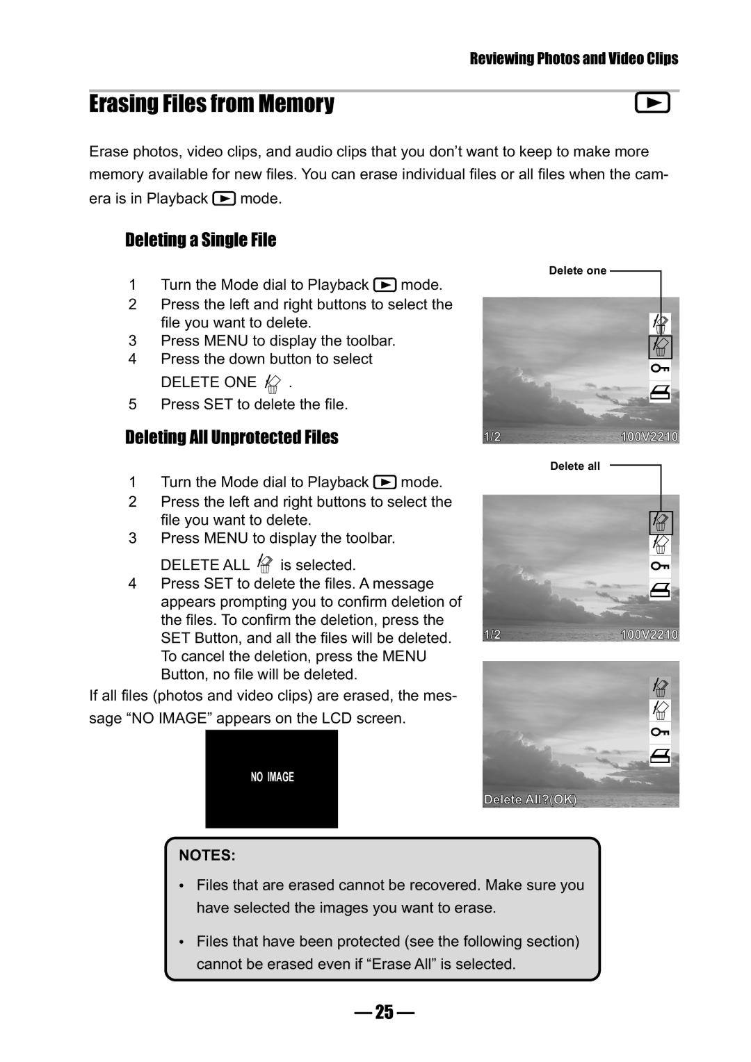 Concord Camera 3045 manual Erasing Files from Memory, Deleting a Single File, Deleting All Unprotected Files 