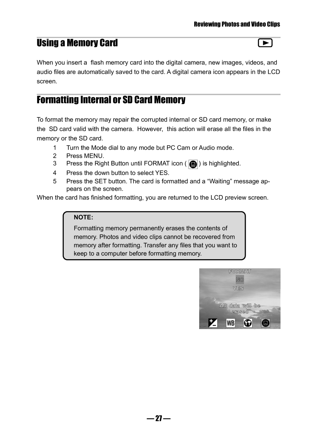 Concord Camera 3045 manual Using a Memory Card, Formatting Internal or SD Card Memory 