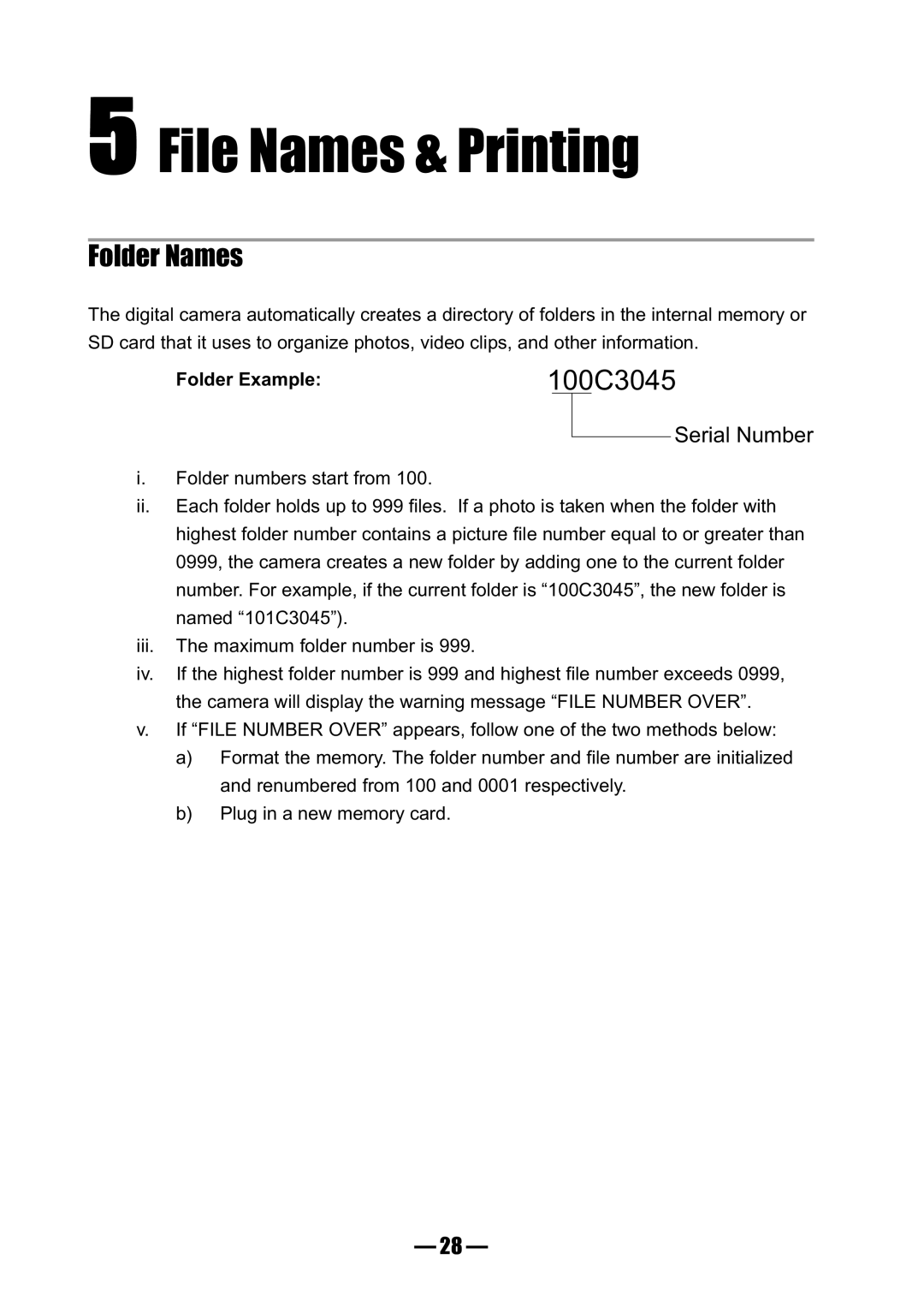 Concord Camera 3045 manual File Names & Printing, Folder Names, Folder Example 