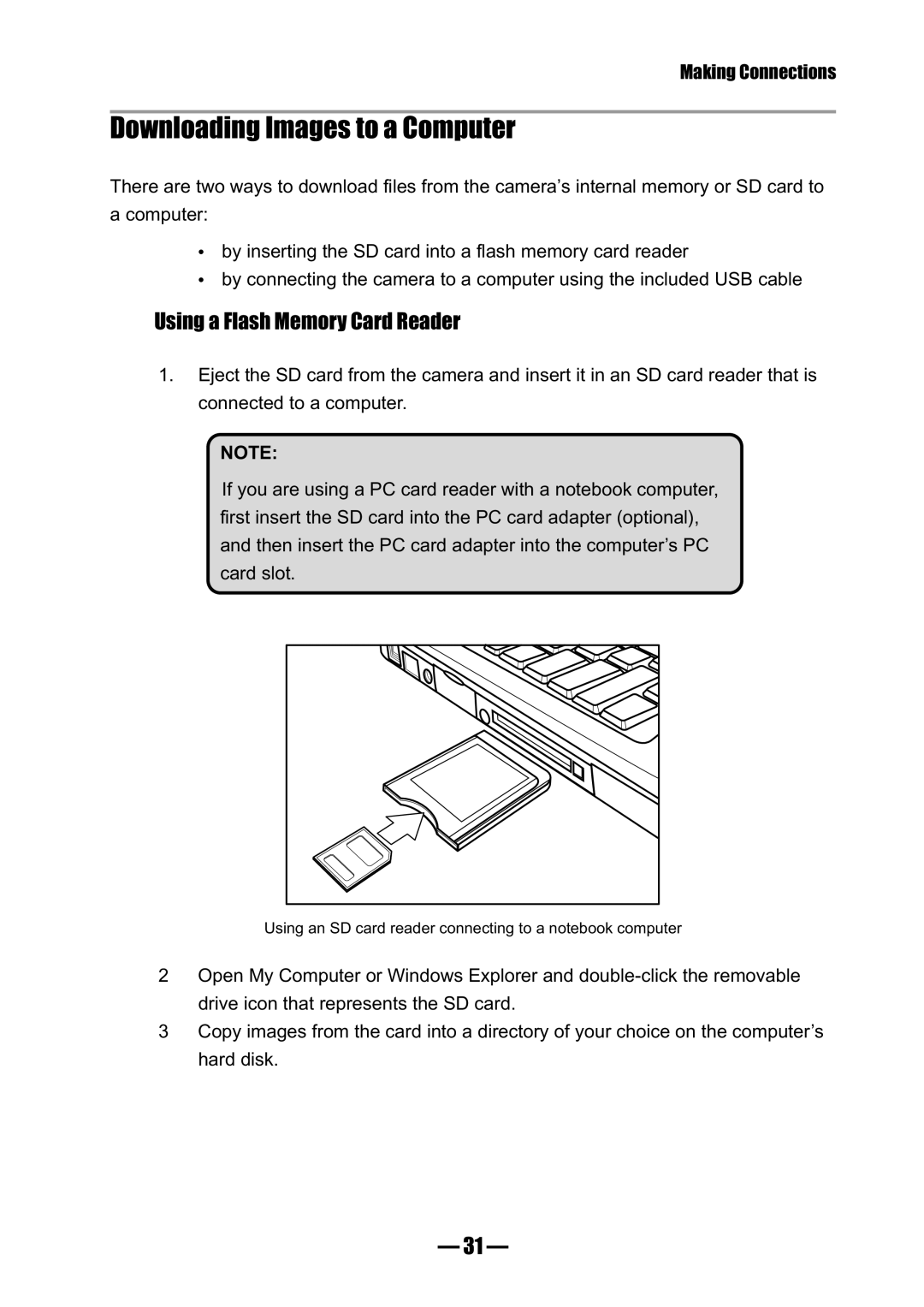 Concord Camera 3045 manual Downloading Images to a Computer, Using a Flash Memory Card Reader 