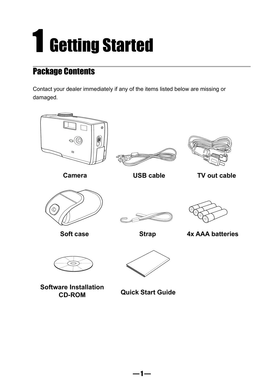 Concord Camera 3045 manual Getting Started, Package Contents 