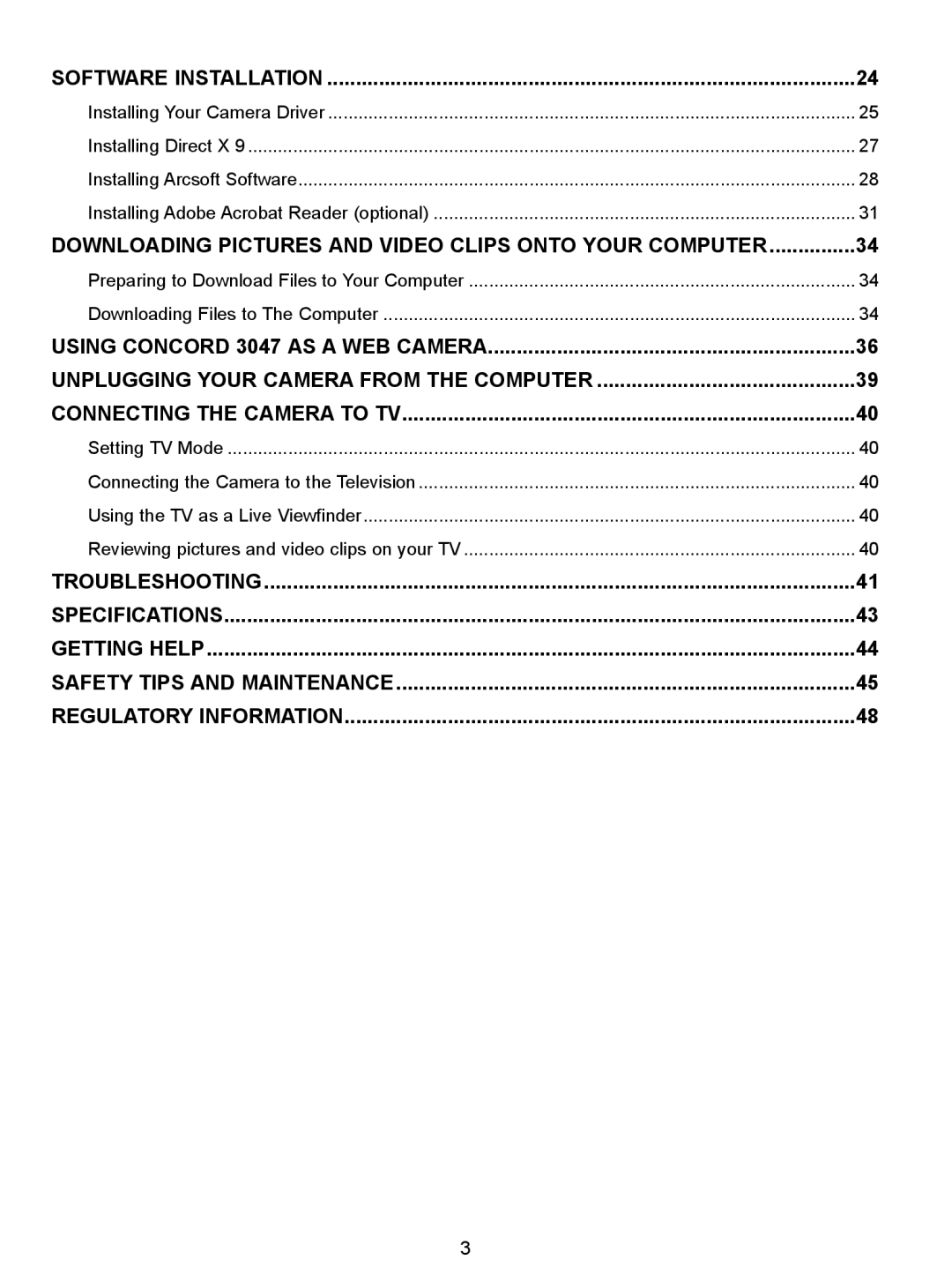 Concord Camera 3047 manual Downloading Pictures and Video Clips Onto Your Computer, Troubleshooting 