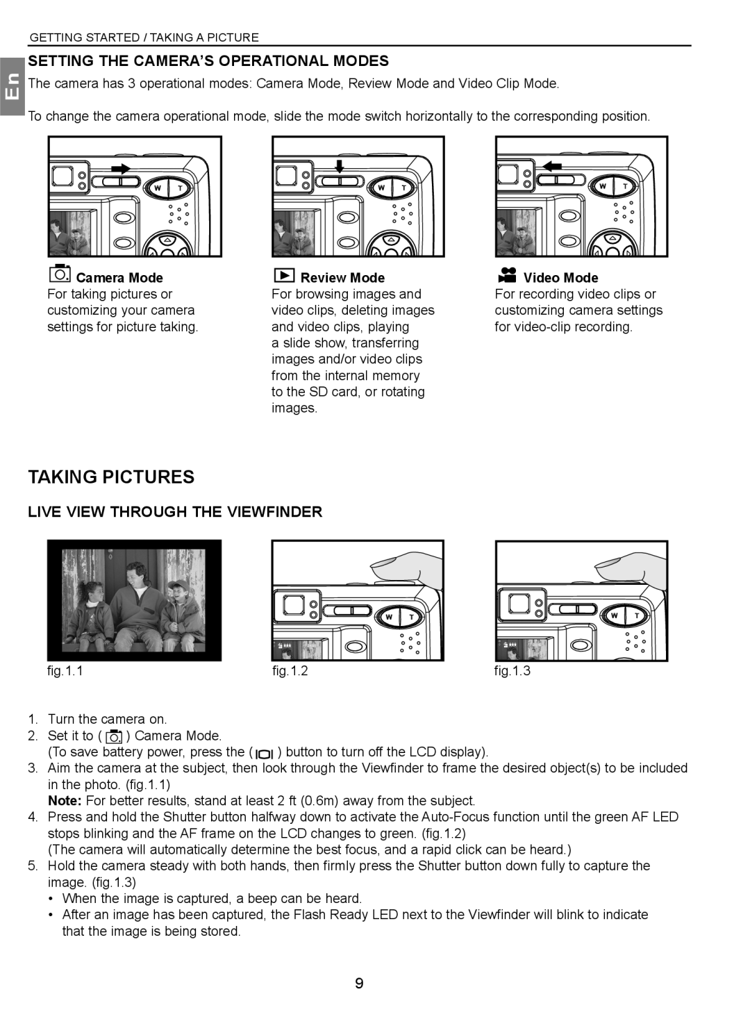 Concord Camera 3.1 Megapixels Digital Camera manual Taking Pictures, Setting the CAMERA’S Operational Modes, Review Mode 