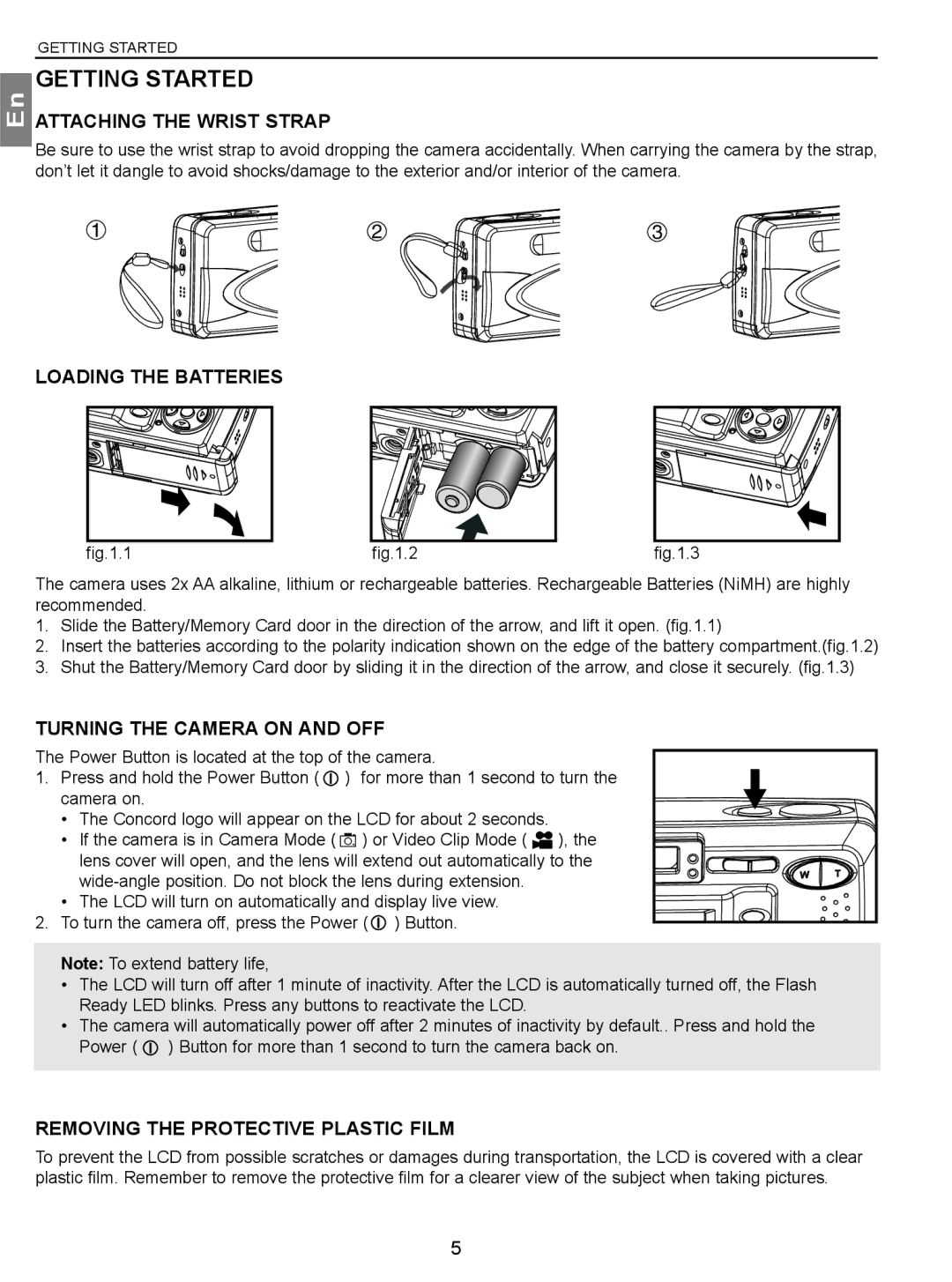 Concord Camera 3.1 Megapixels Digital Camera manual Getting Started, Attaching the Wrist Strap, Loading the Batteries 