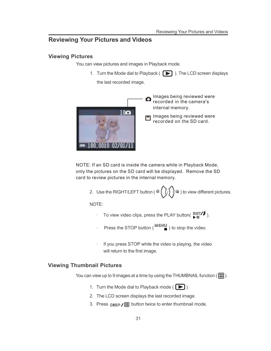 Concord Camera 3103 manual Viewing Pictures, Viewing Thumbnail Pictures 