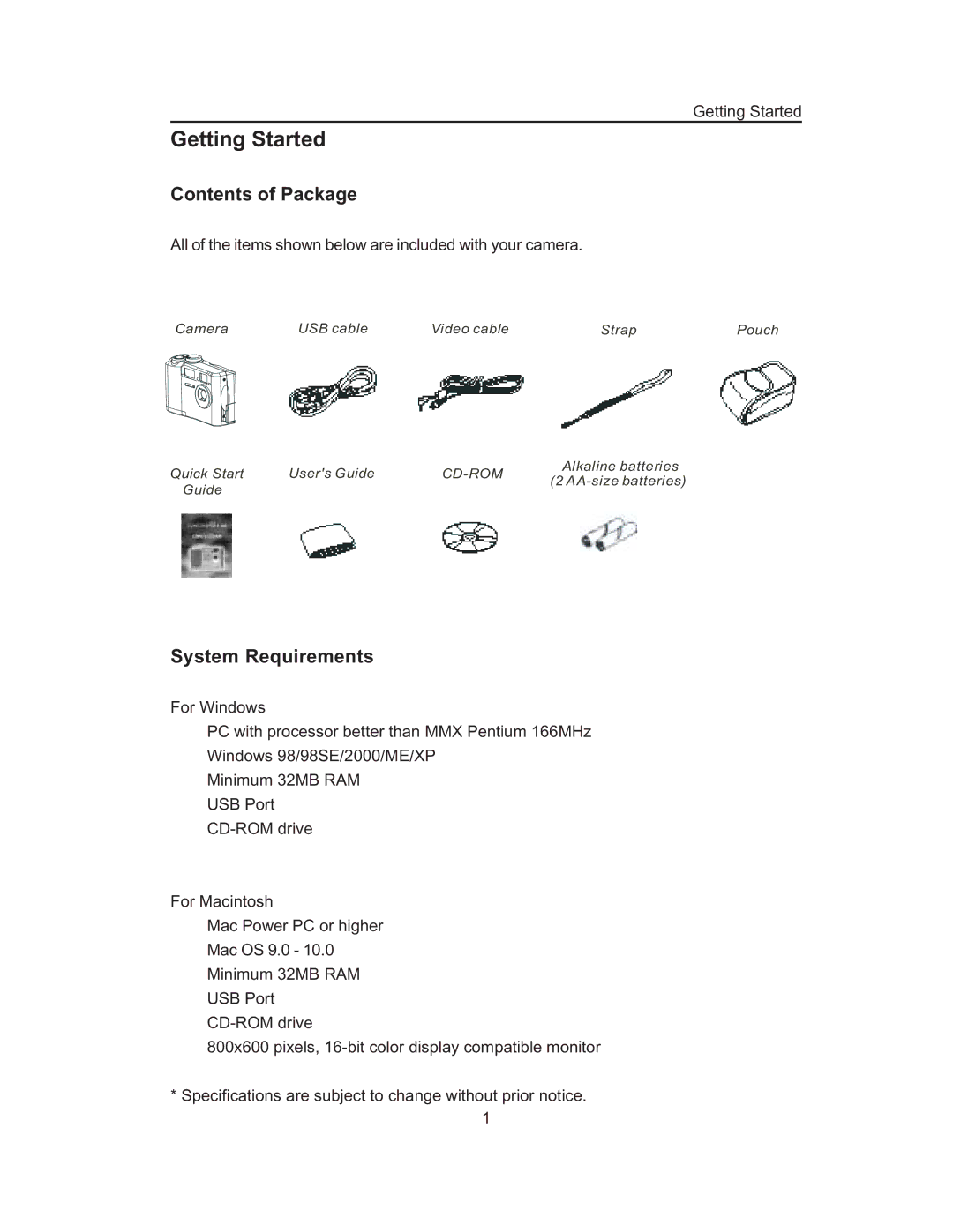 Concord Camera 3103 manual Contents of Package, System Requirements 