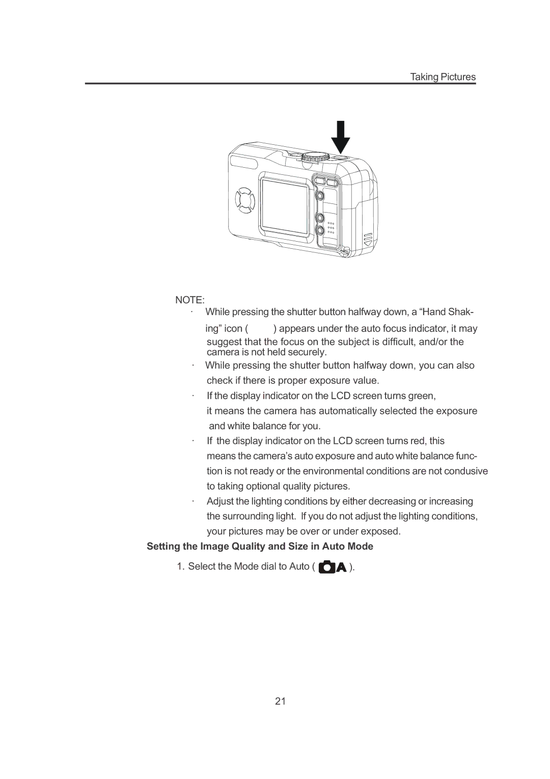 Concord Camera 3132z manual Setting the Image Quality and Size in Auto Mode 