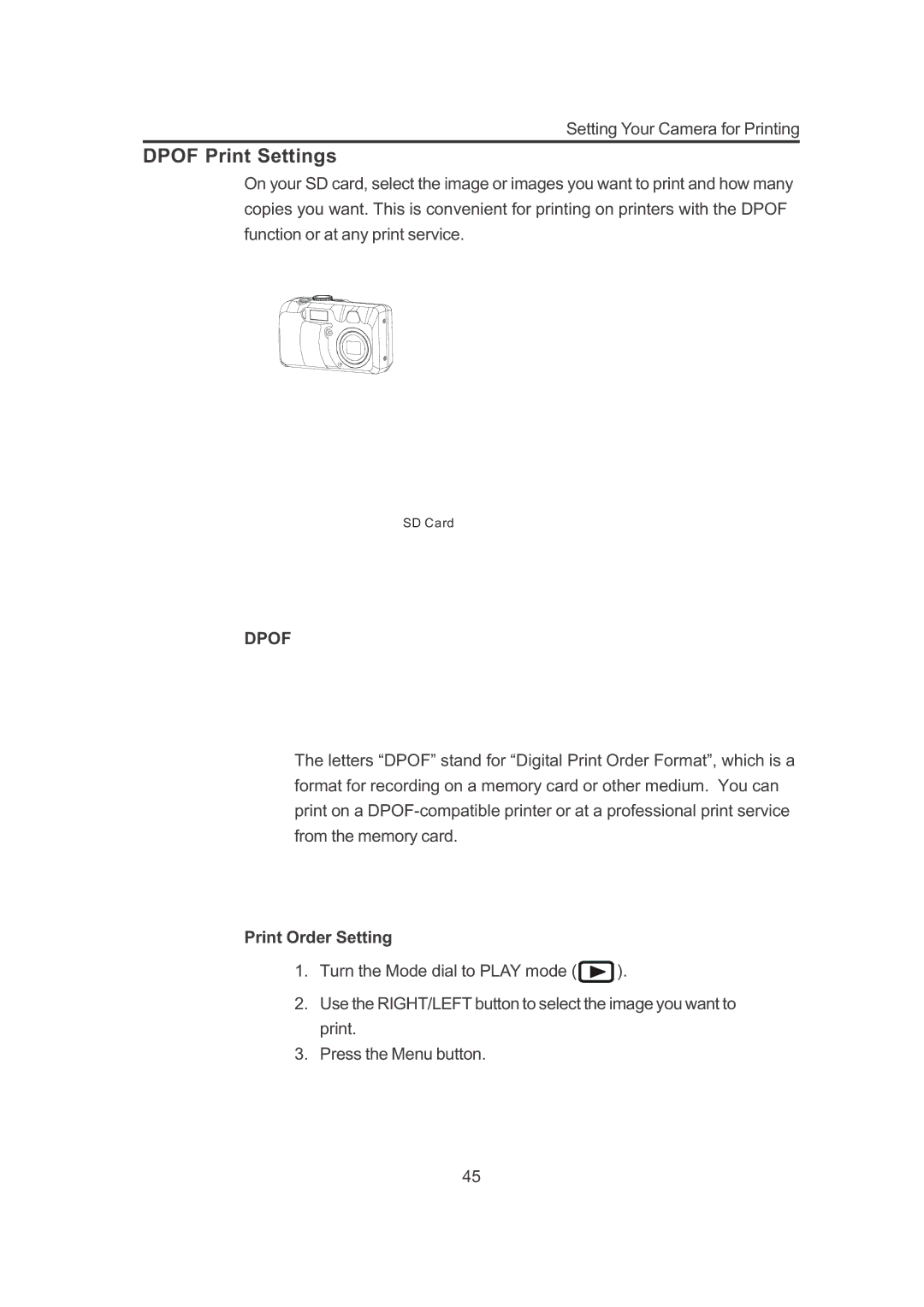 Concord Camera 3132z manual Dpof Print Settings, Print Order Setting 