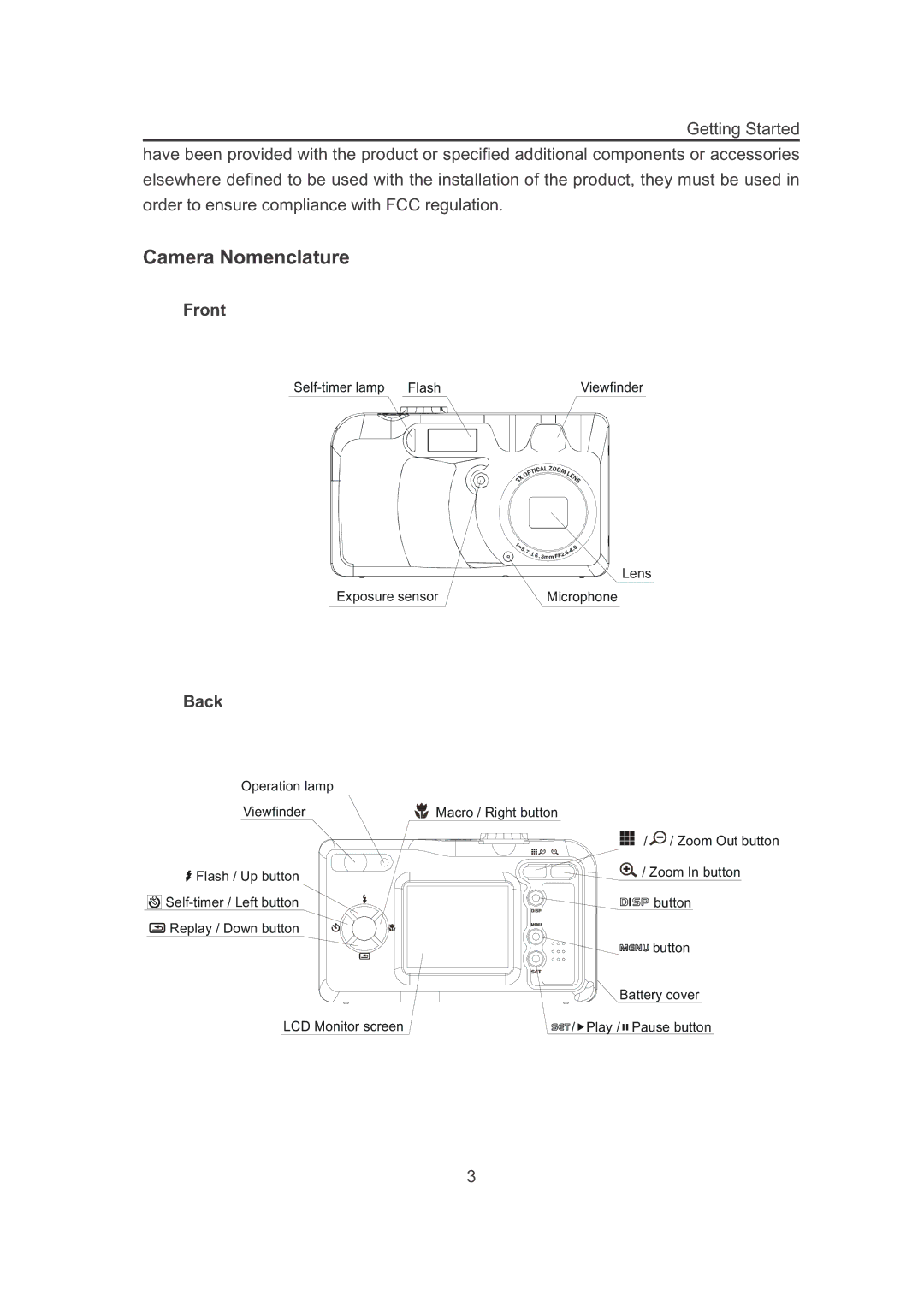 Concord Camera 3132z manual Camera Nomenclature, Front, Back 