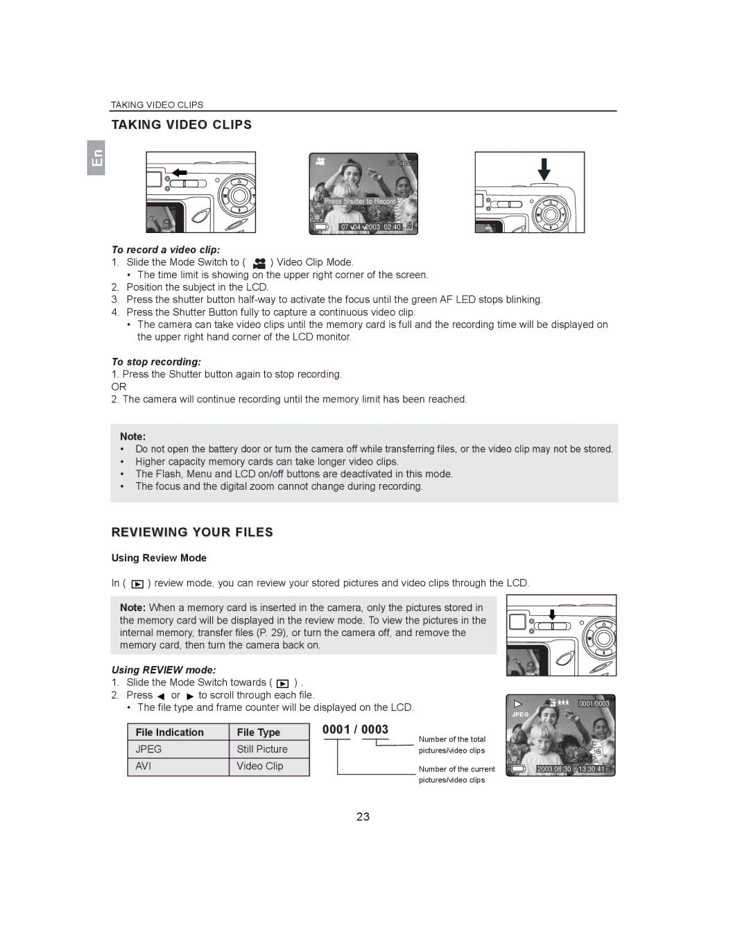 Concord Camera 3341z manual To record a video clip, To stop recording, Using Review Mode, Using Review mode 