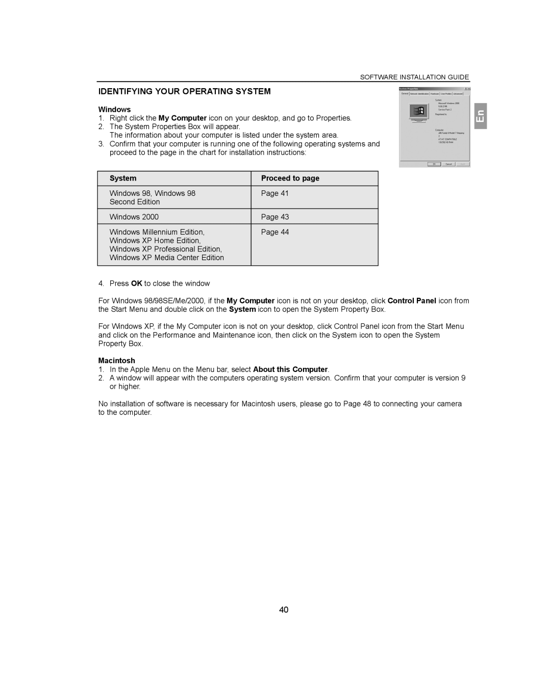 Concord Camera 3341z manual Identifying Your Operating System, System Proceed to 