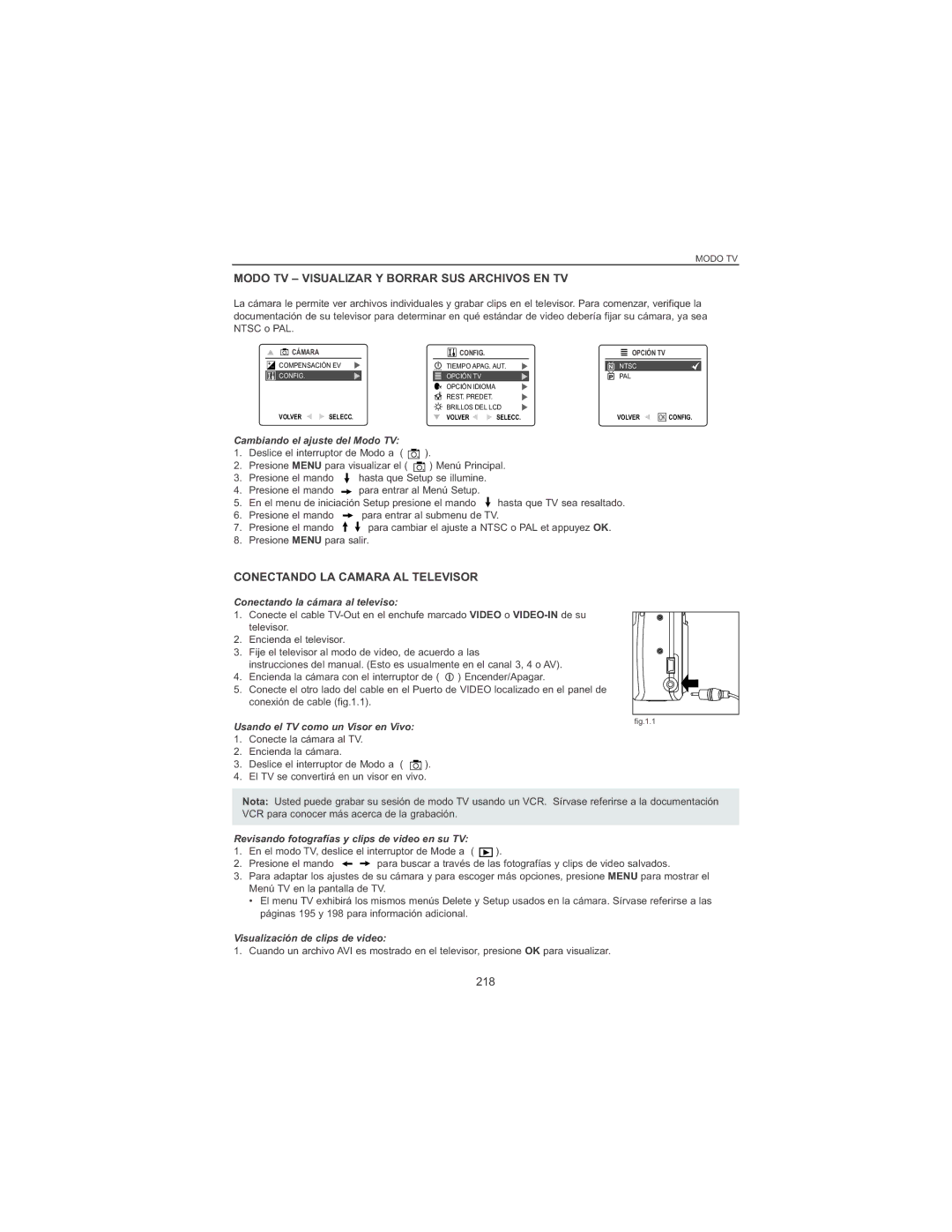 Concord Camera 4060 AF manual Modo TV Visualizar Y Borrar SUS Archivos EN TV, Conectando LA Camara AL Televisor, 218 