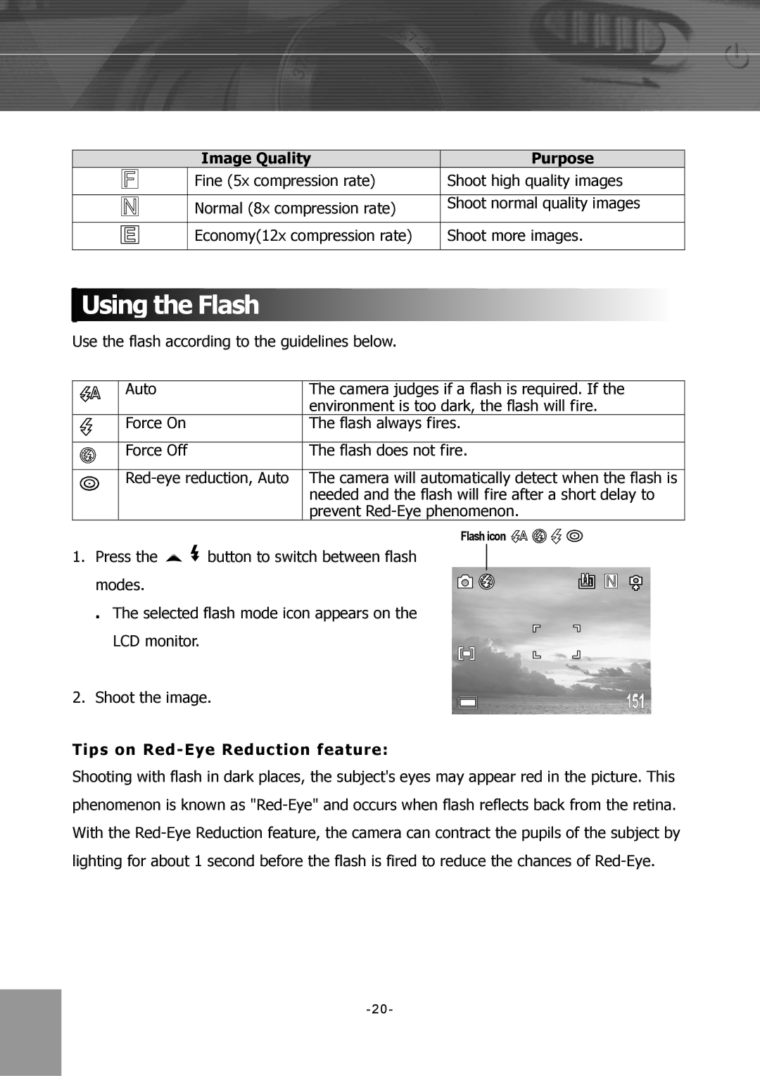 Concord Camera 4340z manual Using the Flash, Image Quality Purpose, Tips on Red-Eye Reduction feature 
