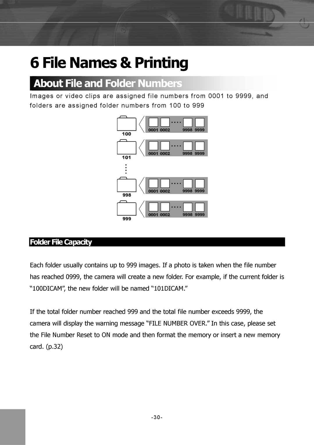 Concord Camera 4340z manual File Names & Printing, About File and Folder Numbers, Folder File Capacity 