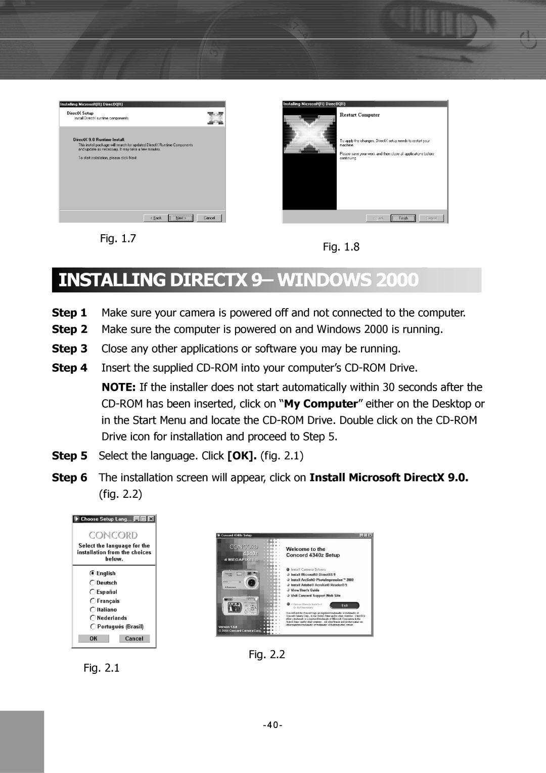 Concord Camera 4340z manual Installing Directx 9- Windows 