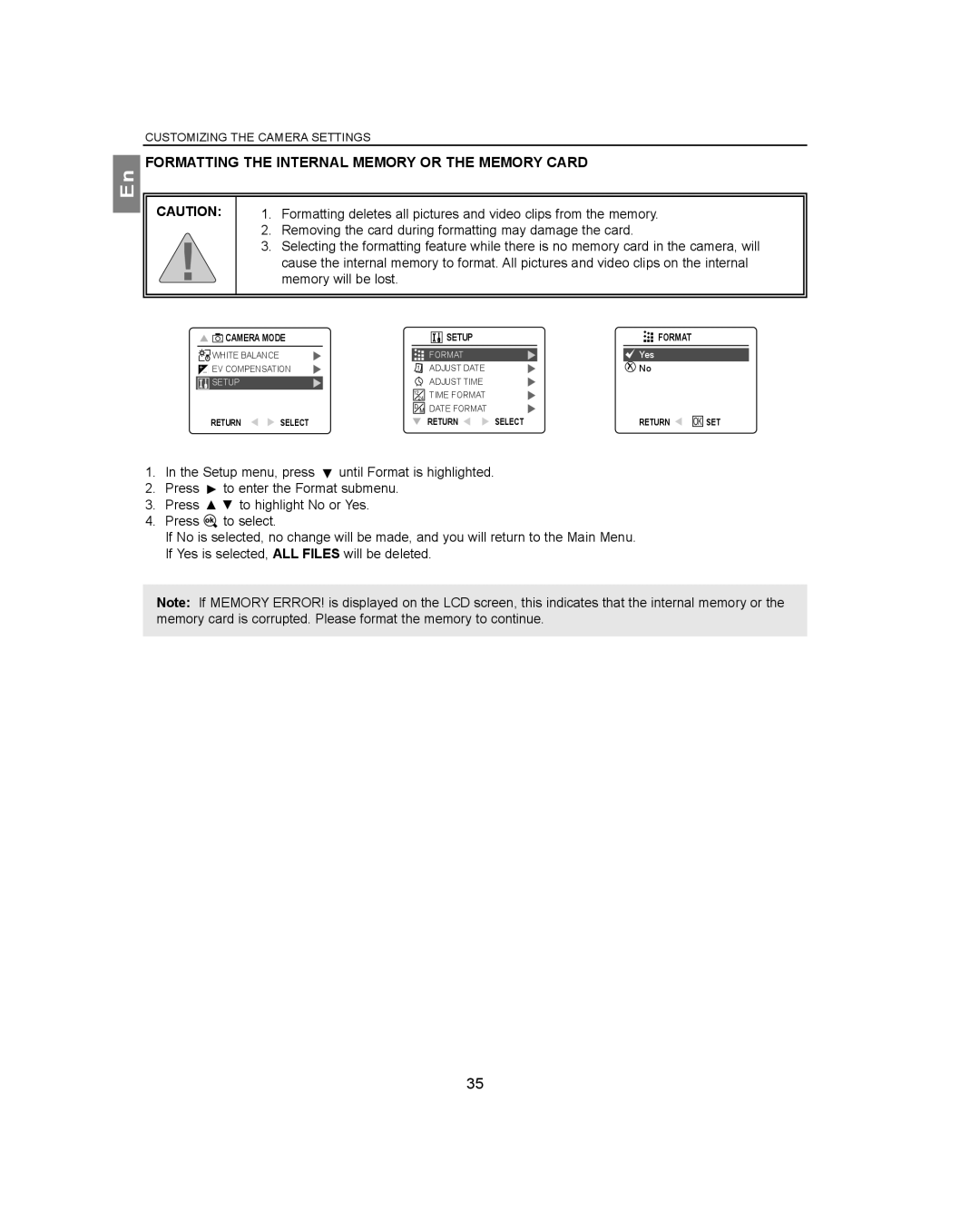 Concord Camera 4360Z manual Formatting the Internal Memory or the Memory Card 